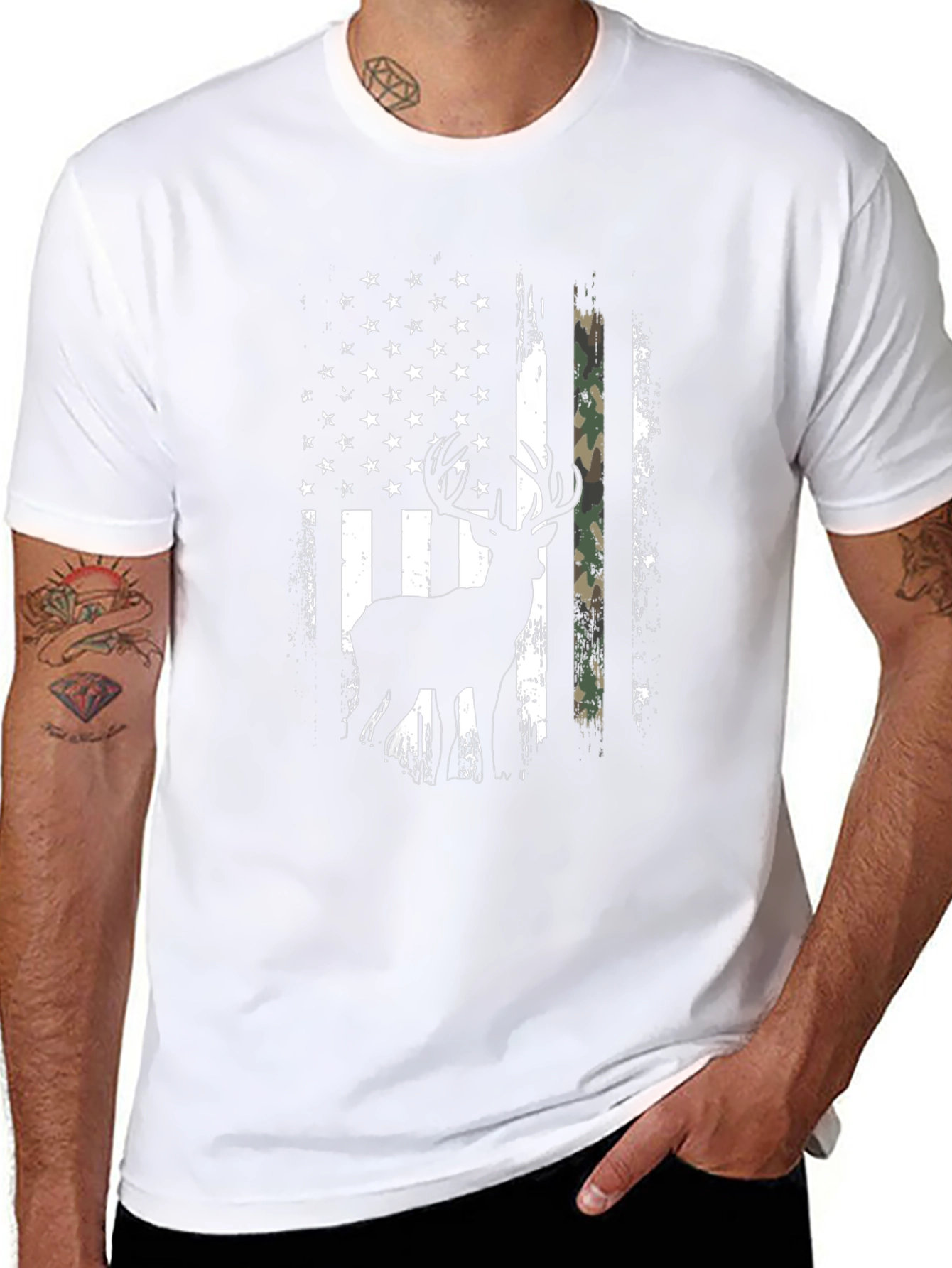 Deer American Flag Graphic Tee - Black