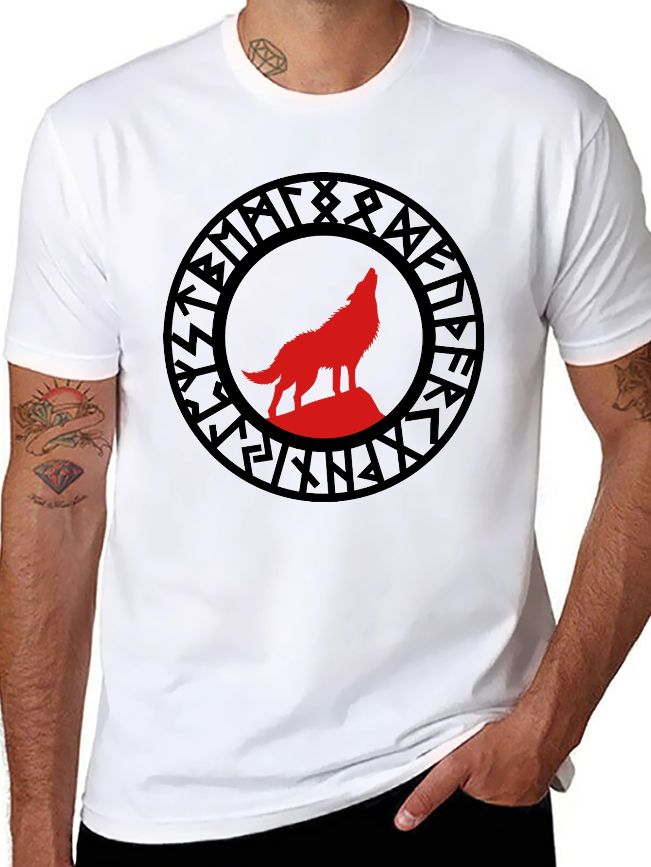 Viking Wolf Rune Graphic Tee - Black T-Shirt