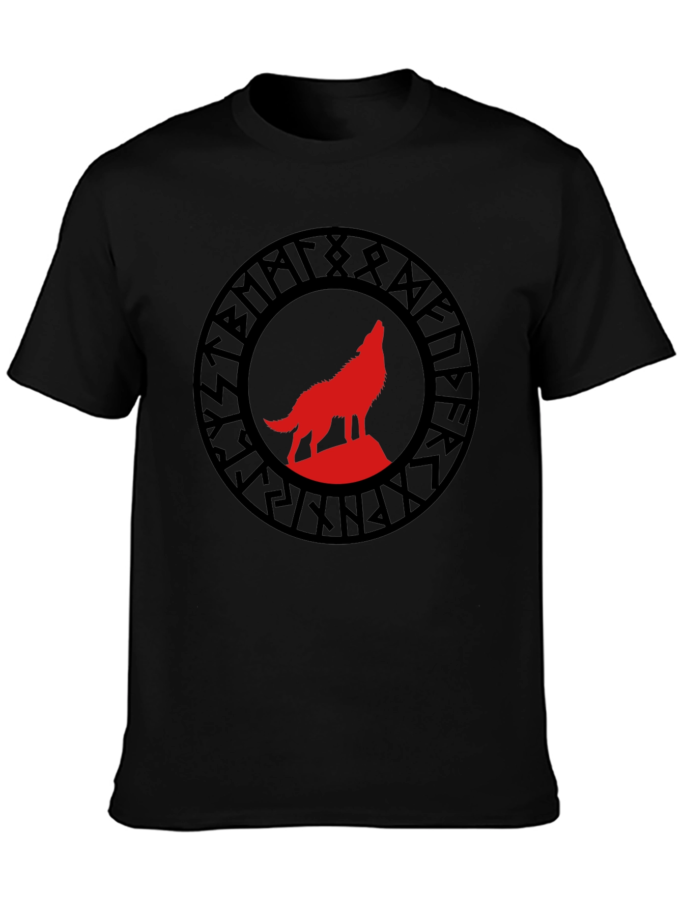 Viking Wolf Rune Graphic Tee - Black T-Shirt