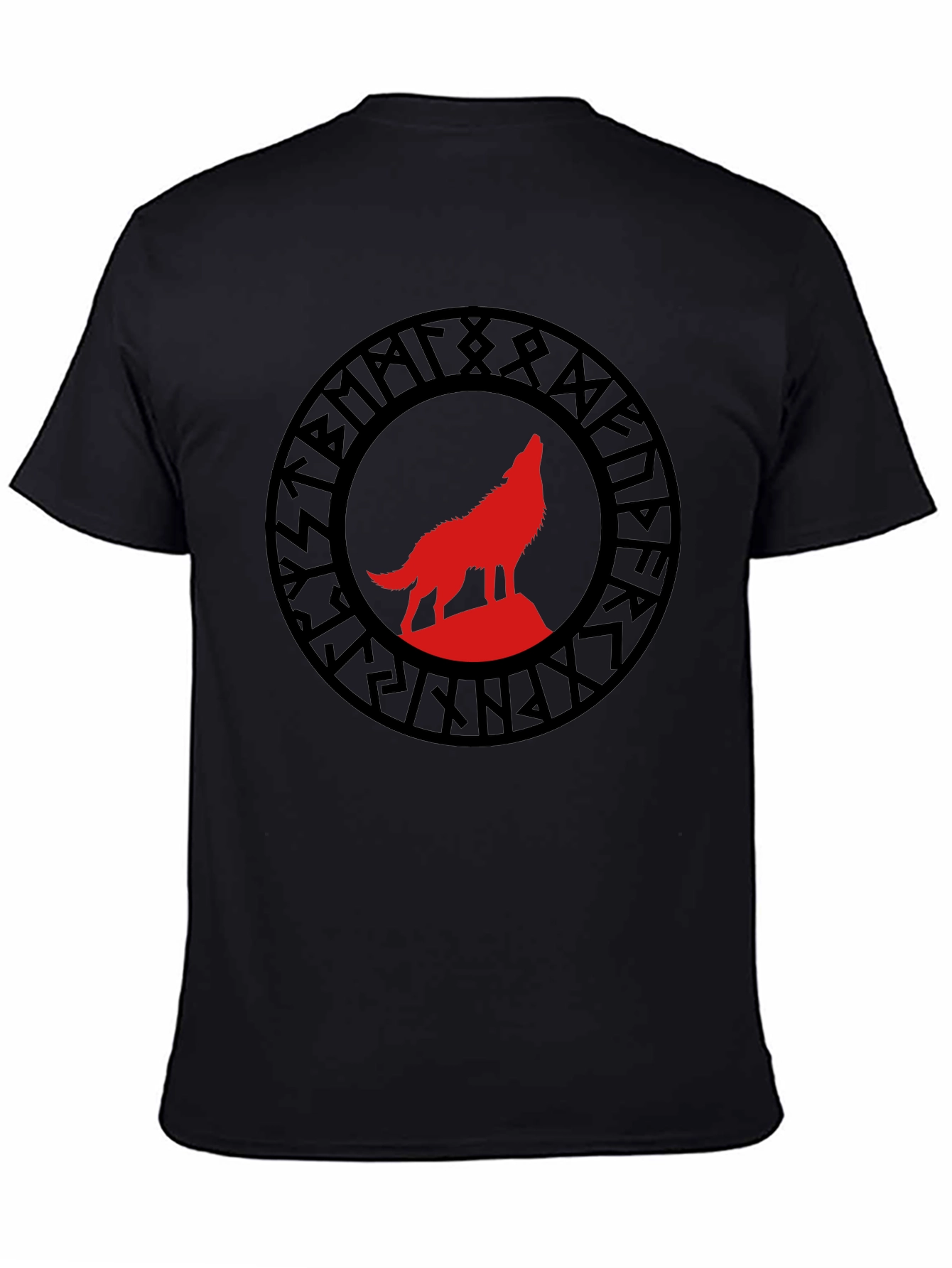 Viking Wolf Rune Graphic Tee - Black T-Shirt