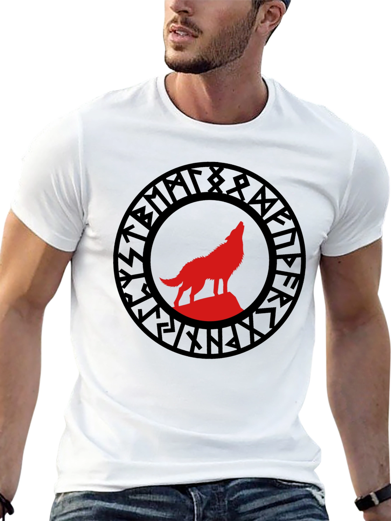 Viking Wolf Rune Graphic Tee - Black T-Shirt