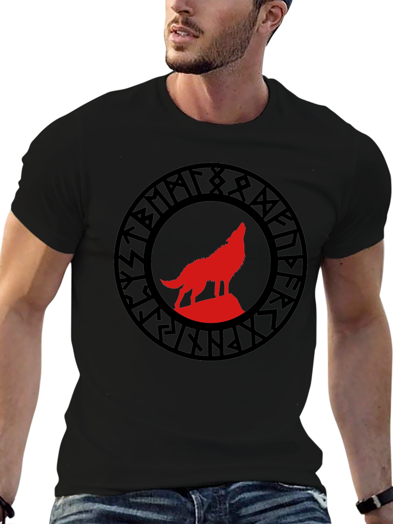 Viking Wolf Rune Graphic Tee - Black T-Shirt