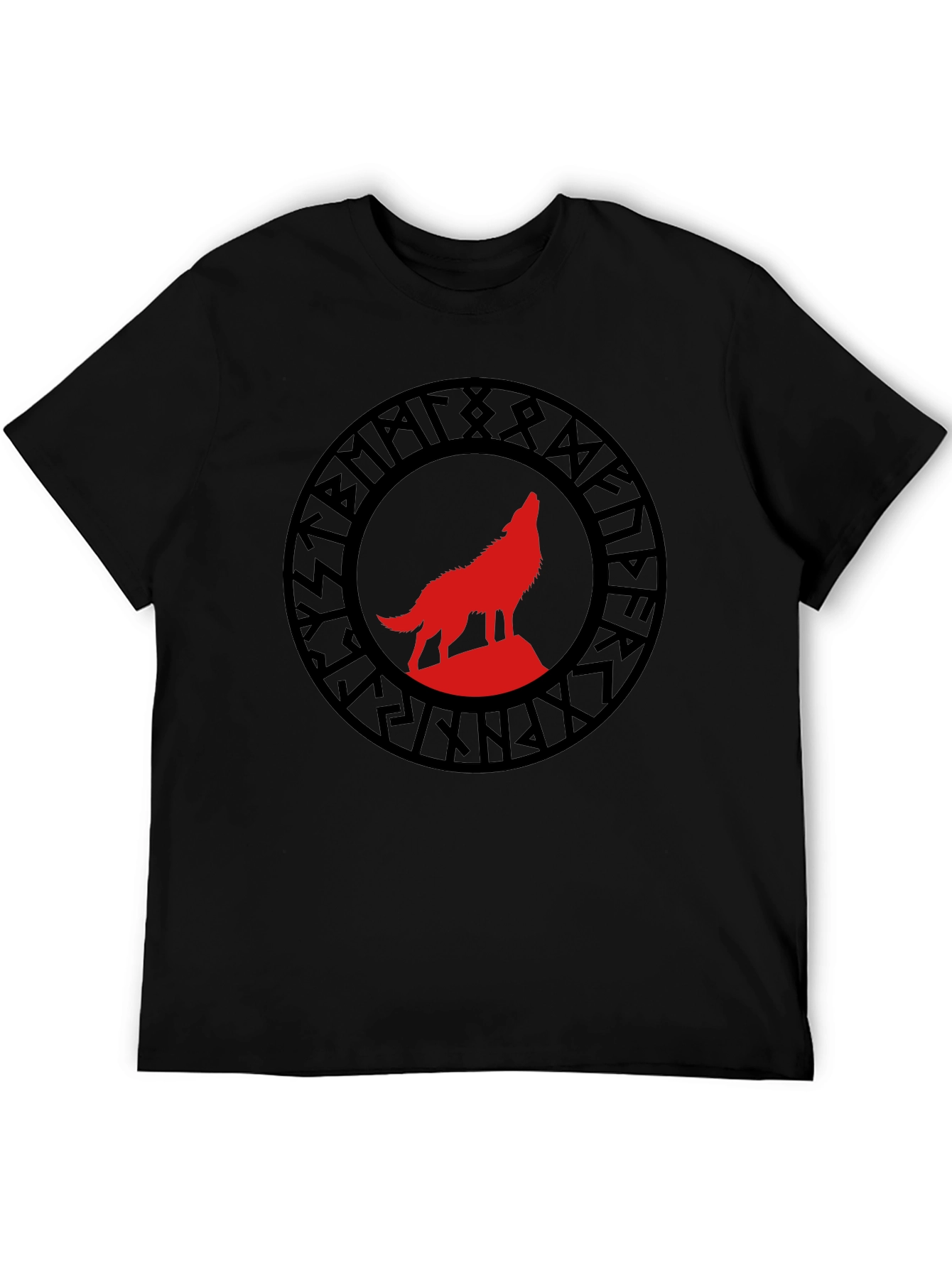 Viking Wolf Rune Graphic Tee - Black T-Shirt
