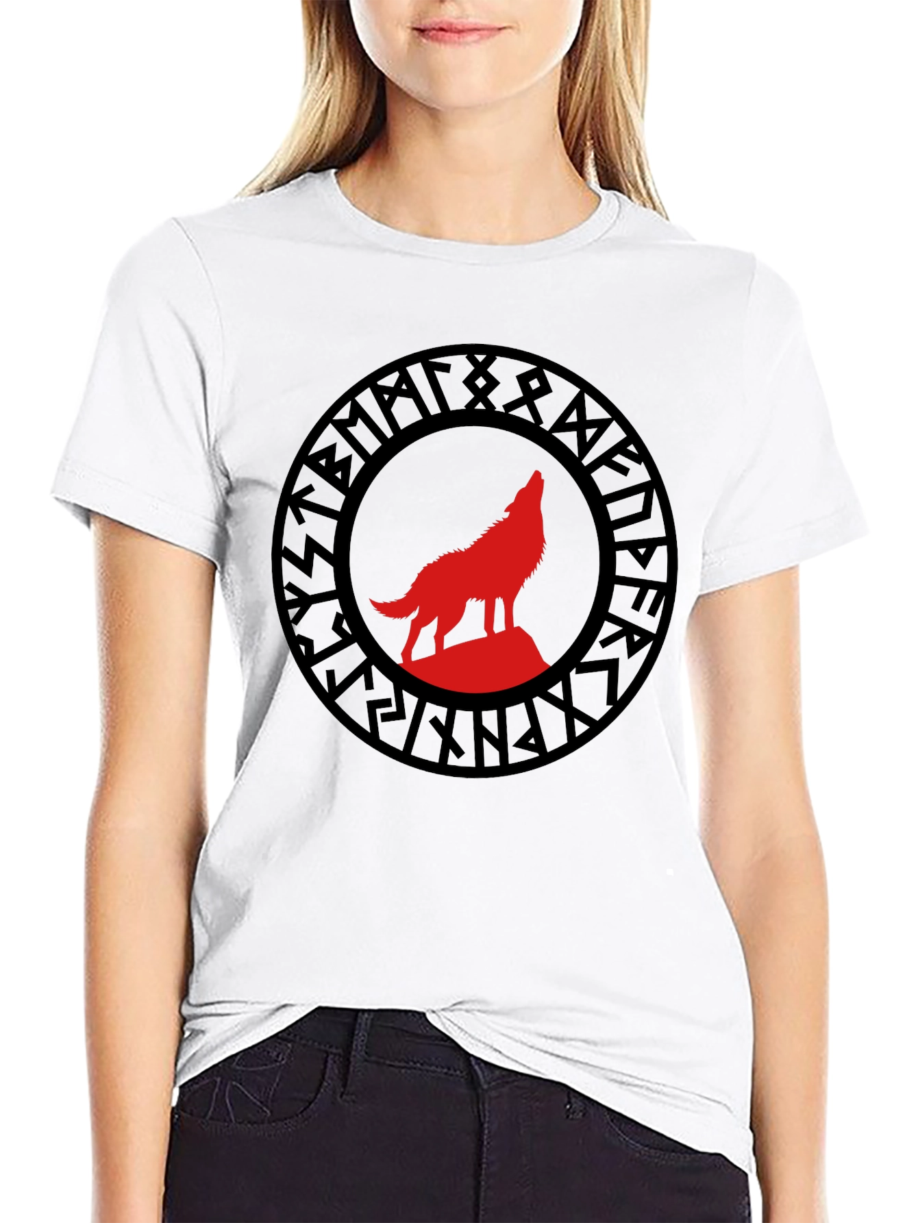 Viking Wolf Rune Graphic Tee - Black T-Shirt