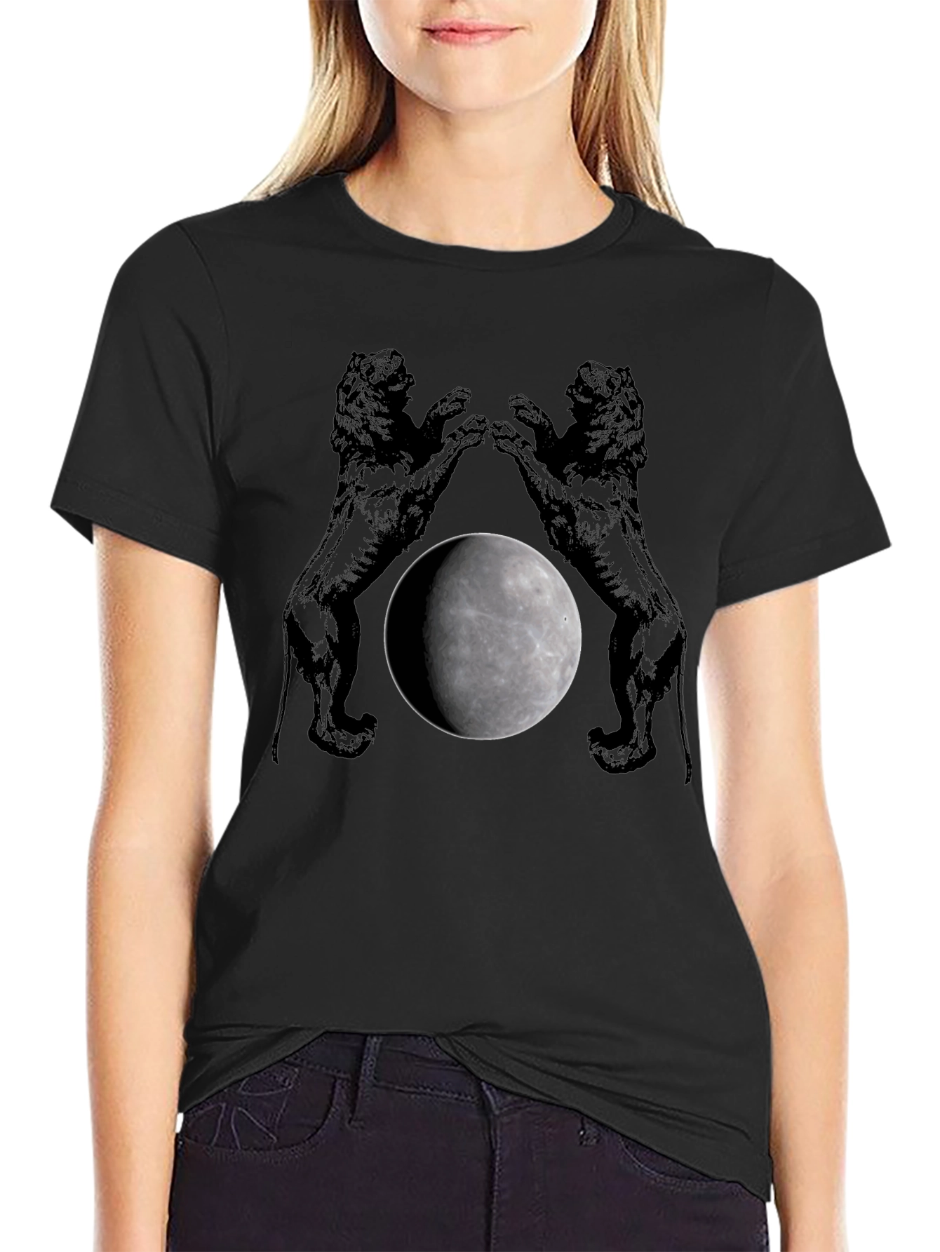Lion Moon Graphic T-Shirt - Black