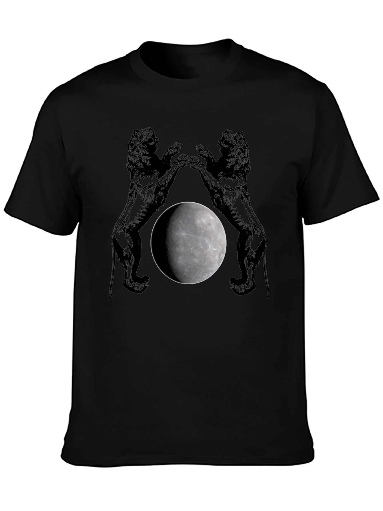 Lion Moon Graphic T-Shirt - Black