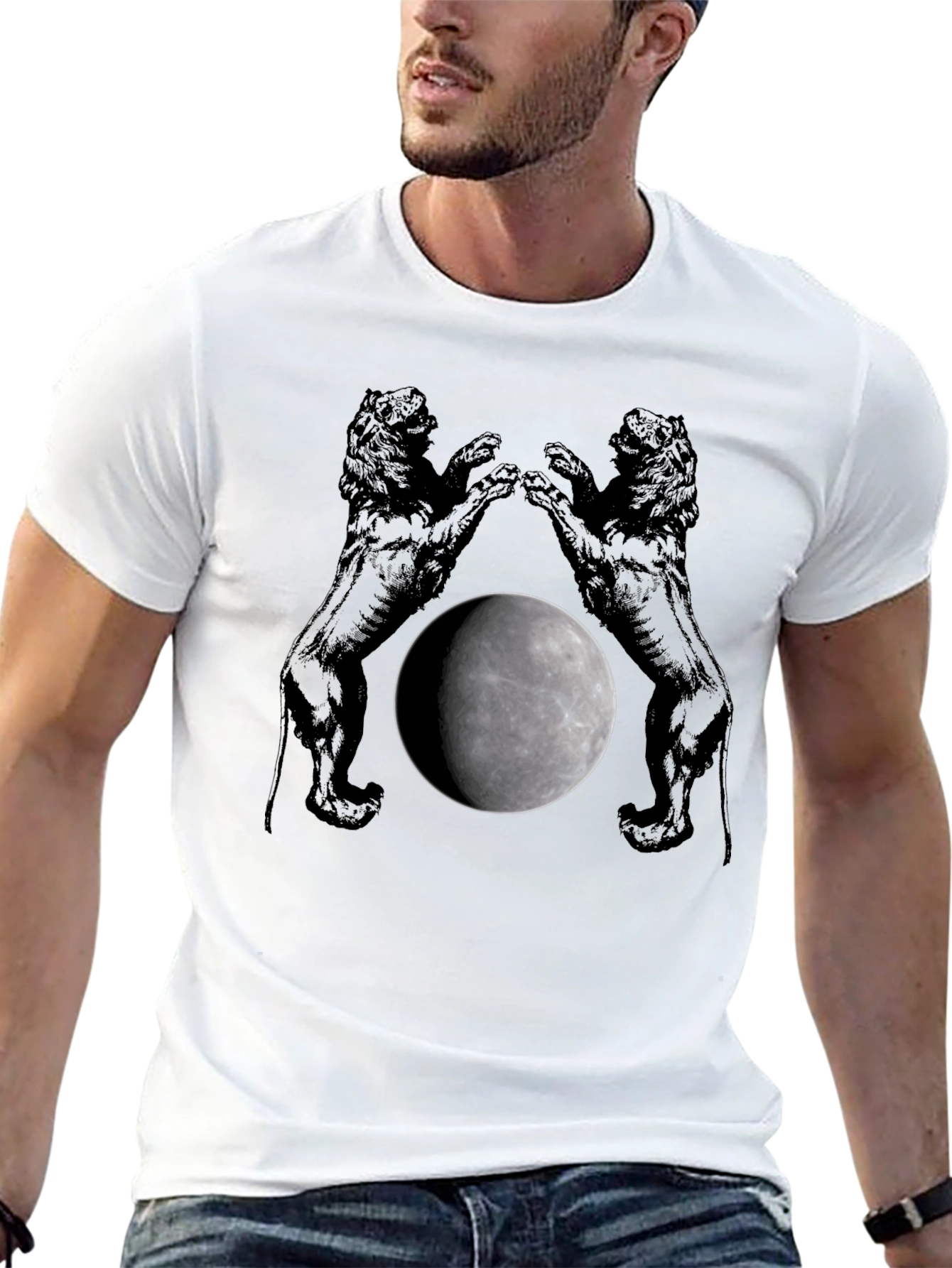 Lion Moon Graphic T-Shirt - Black