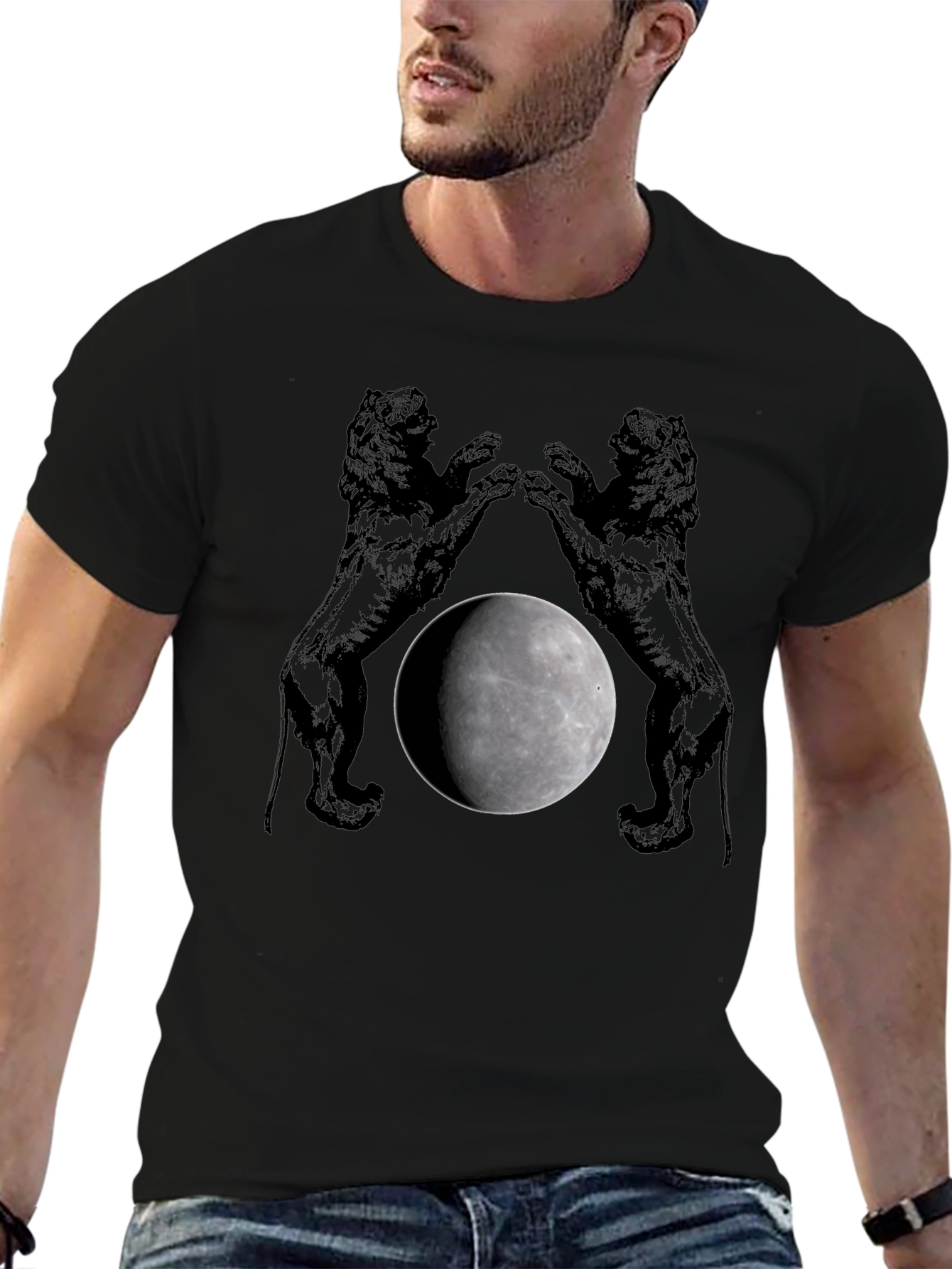 Lion Moon Graphic T-Shirt - Black