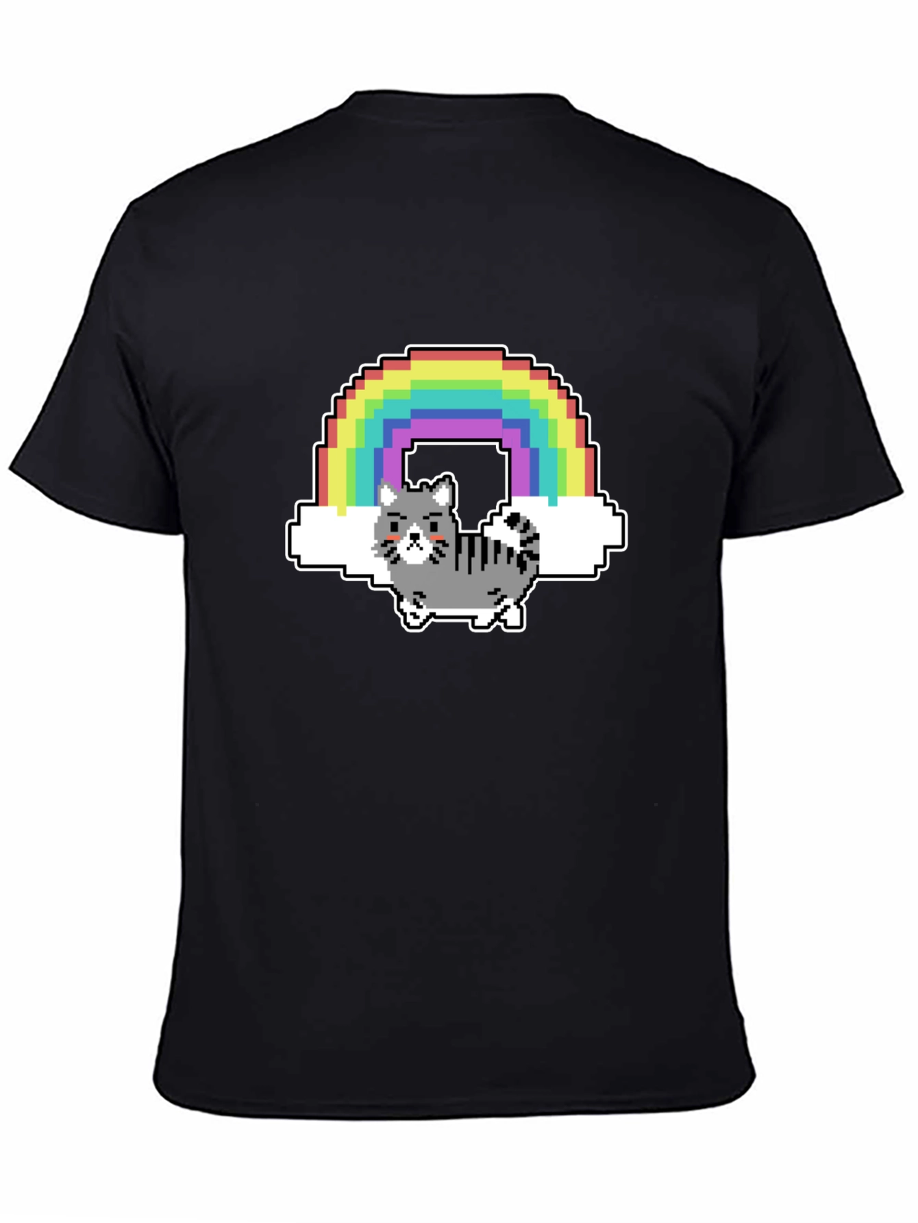 Pixel Cat Rainbow Graphic T-Shirt