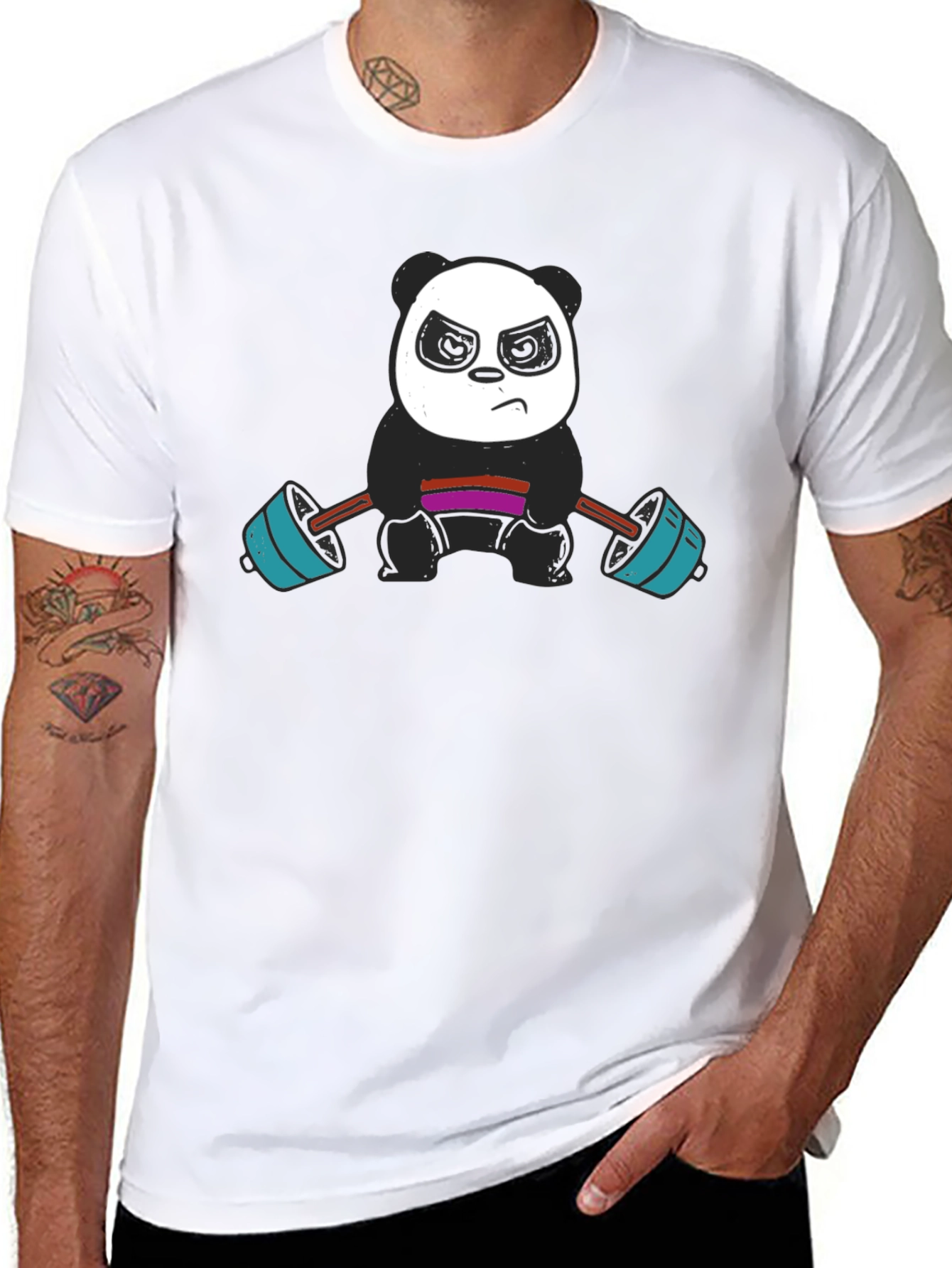 Weightlifting Panda Graphic Tee - Black Cotton T-Shirt