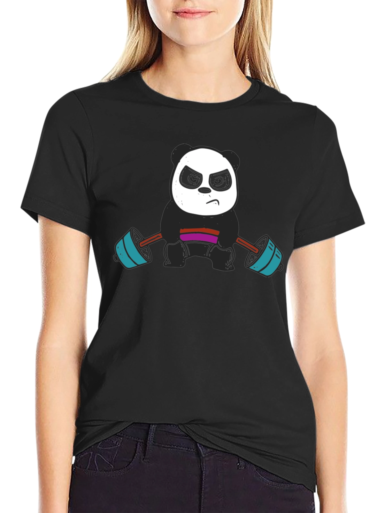 Weightlifting Panda Graphic Tee - Black Cotton T-Shirt