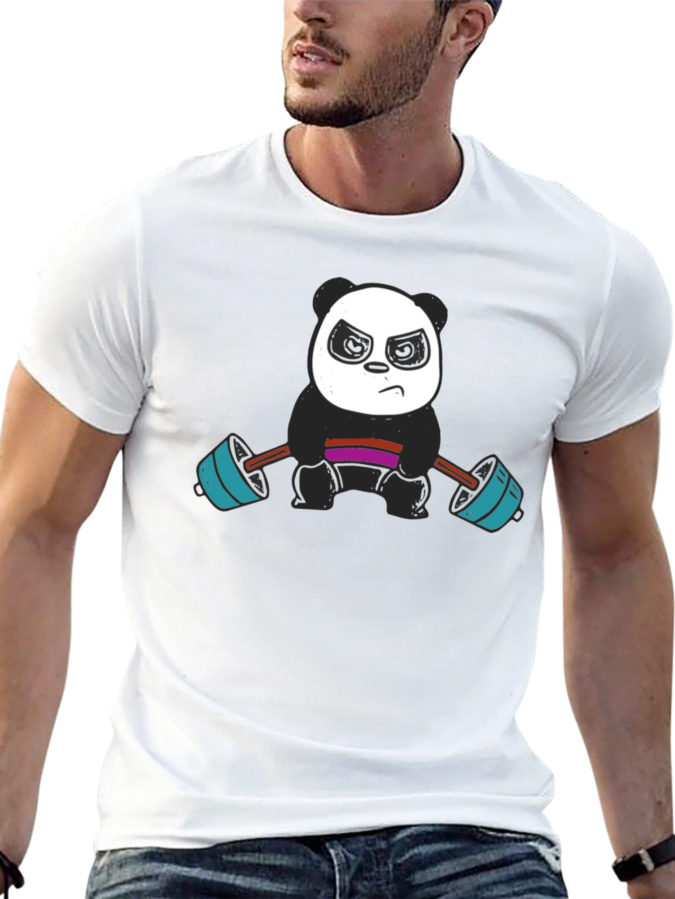 Weightlifting Panda Graphic Tee - Black Cotton T-Shirt