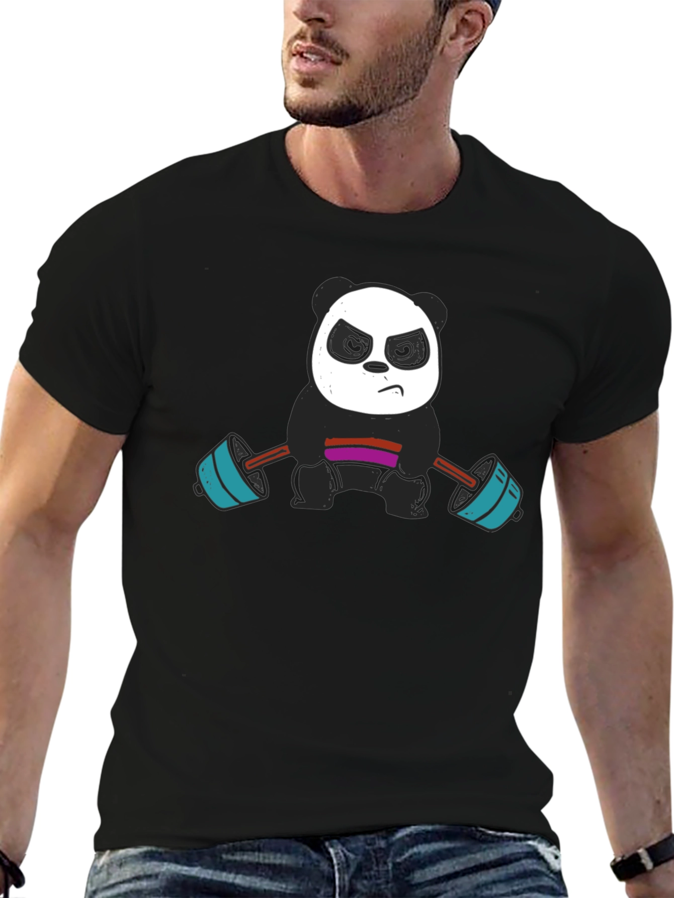 Weightlifting Panda Graphic Tee - Black Cotton T-Shirt