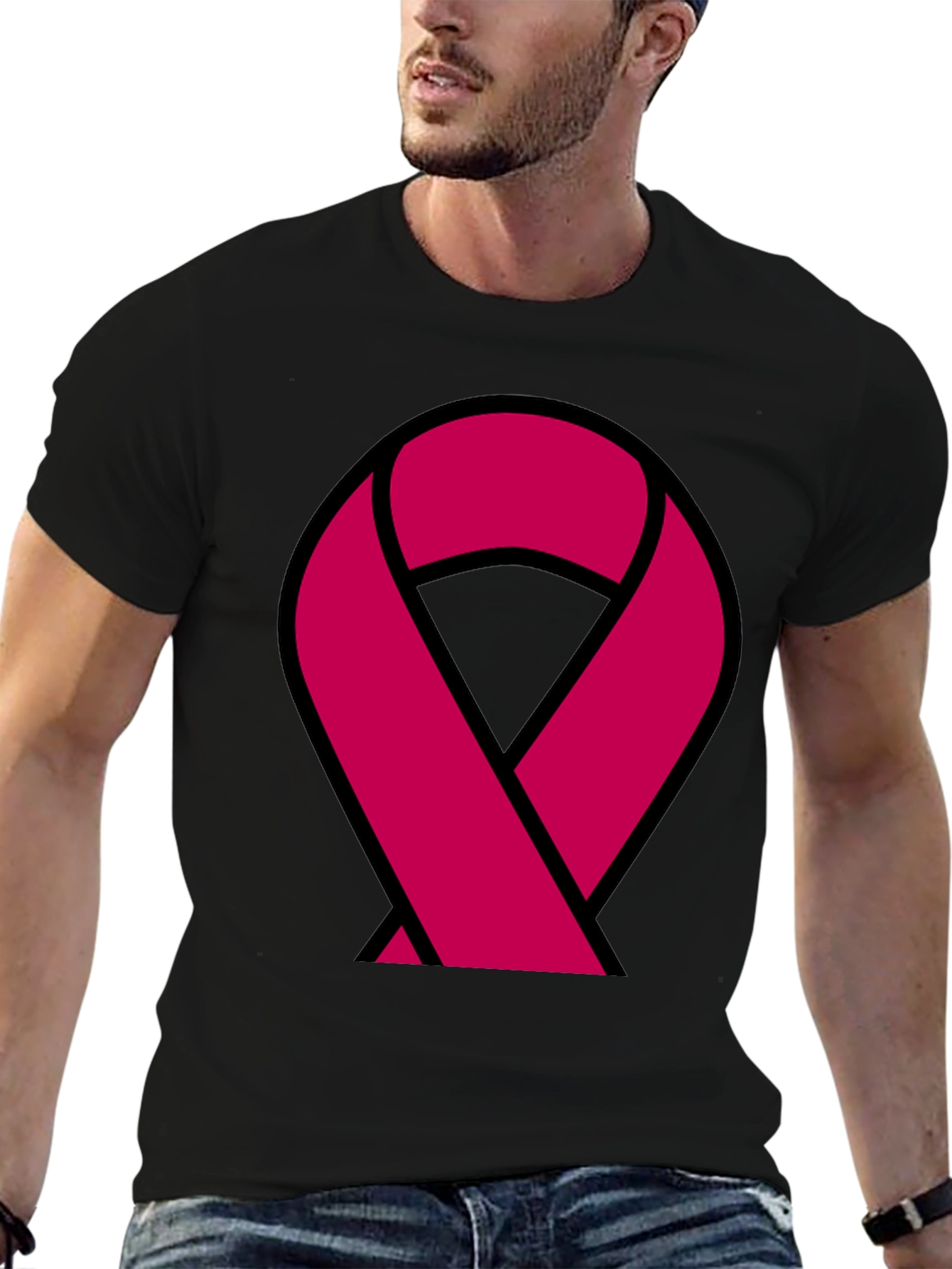 Awareness Ribbon Graphic Tee - Black Cotton T-Shirt