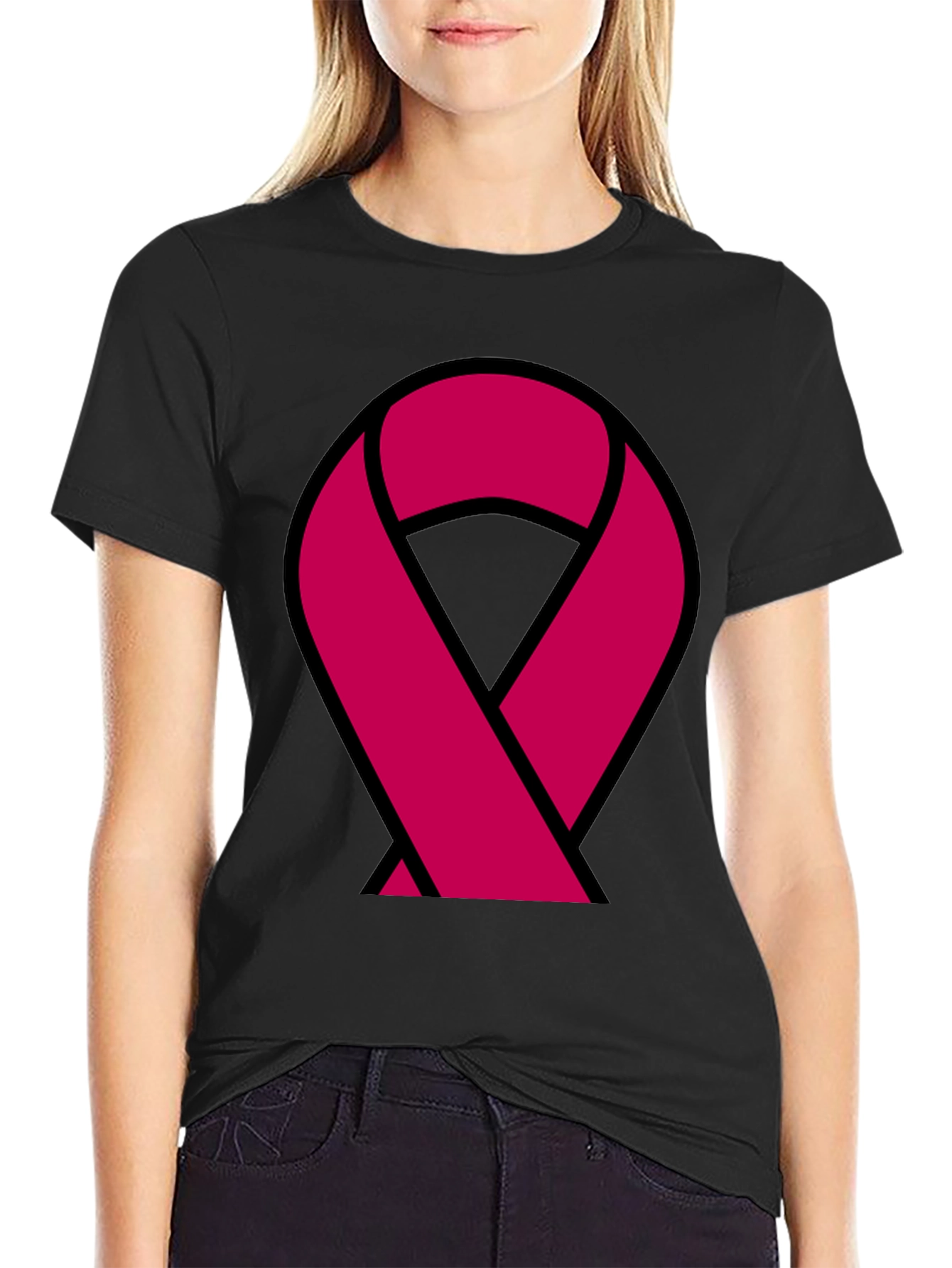 Awareness Ribbon Graphic Tee - Black Cotton T-Shirt
