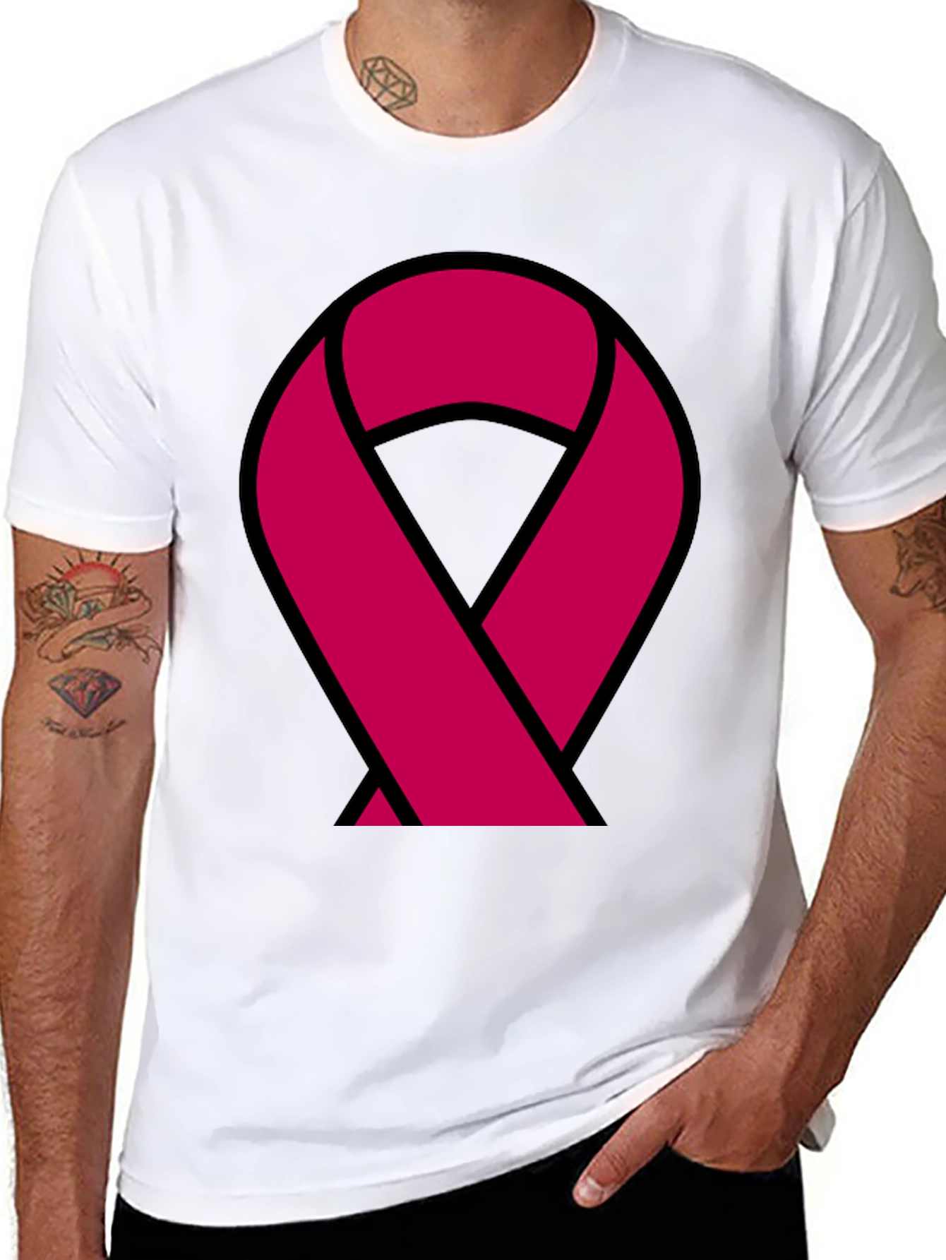 Awareness Ribbon Graphic Tee - Black Cotton T-Shirt