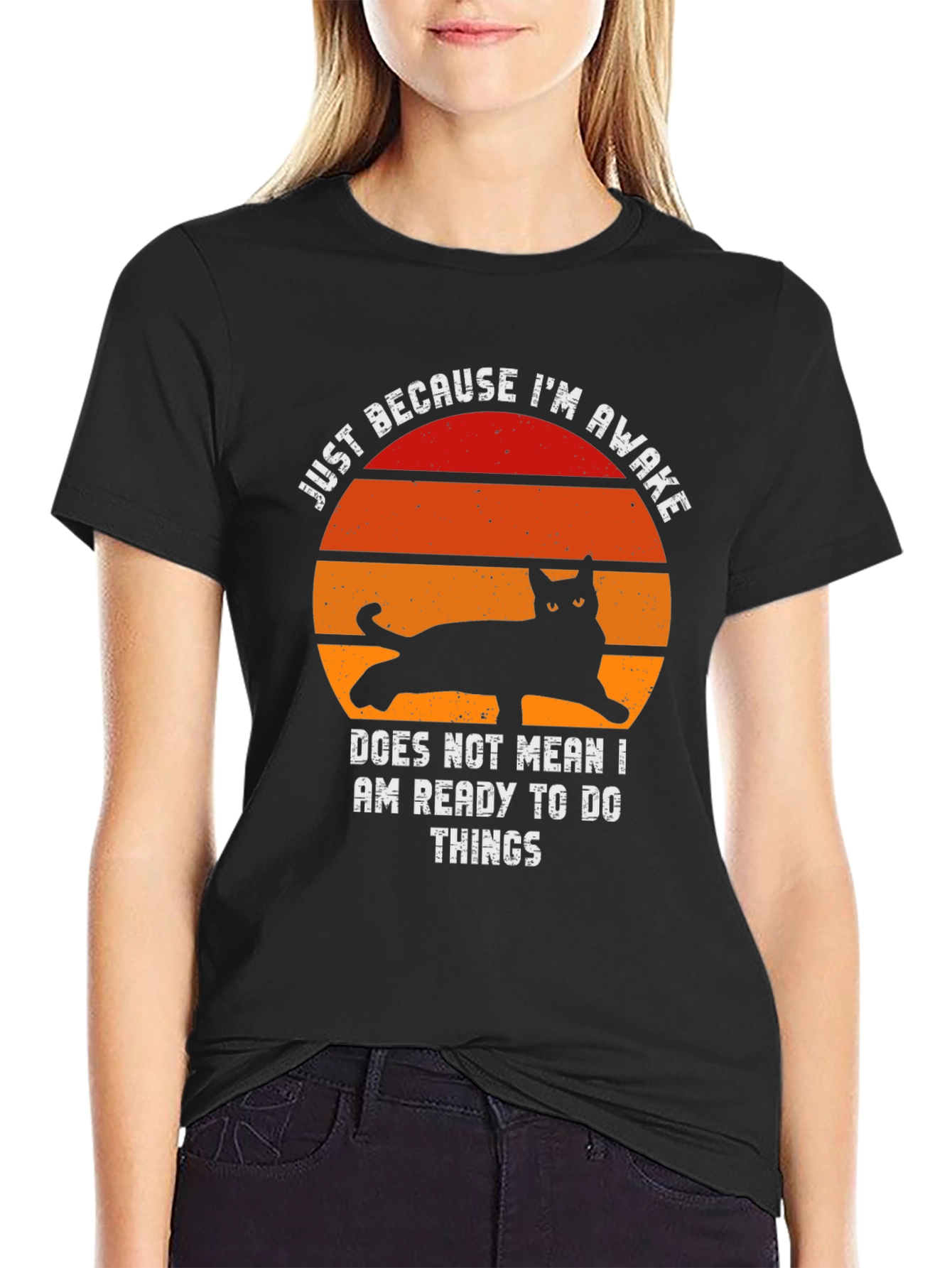Cat Silhouette T-Shirt - Im Awake Not Ready
