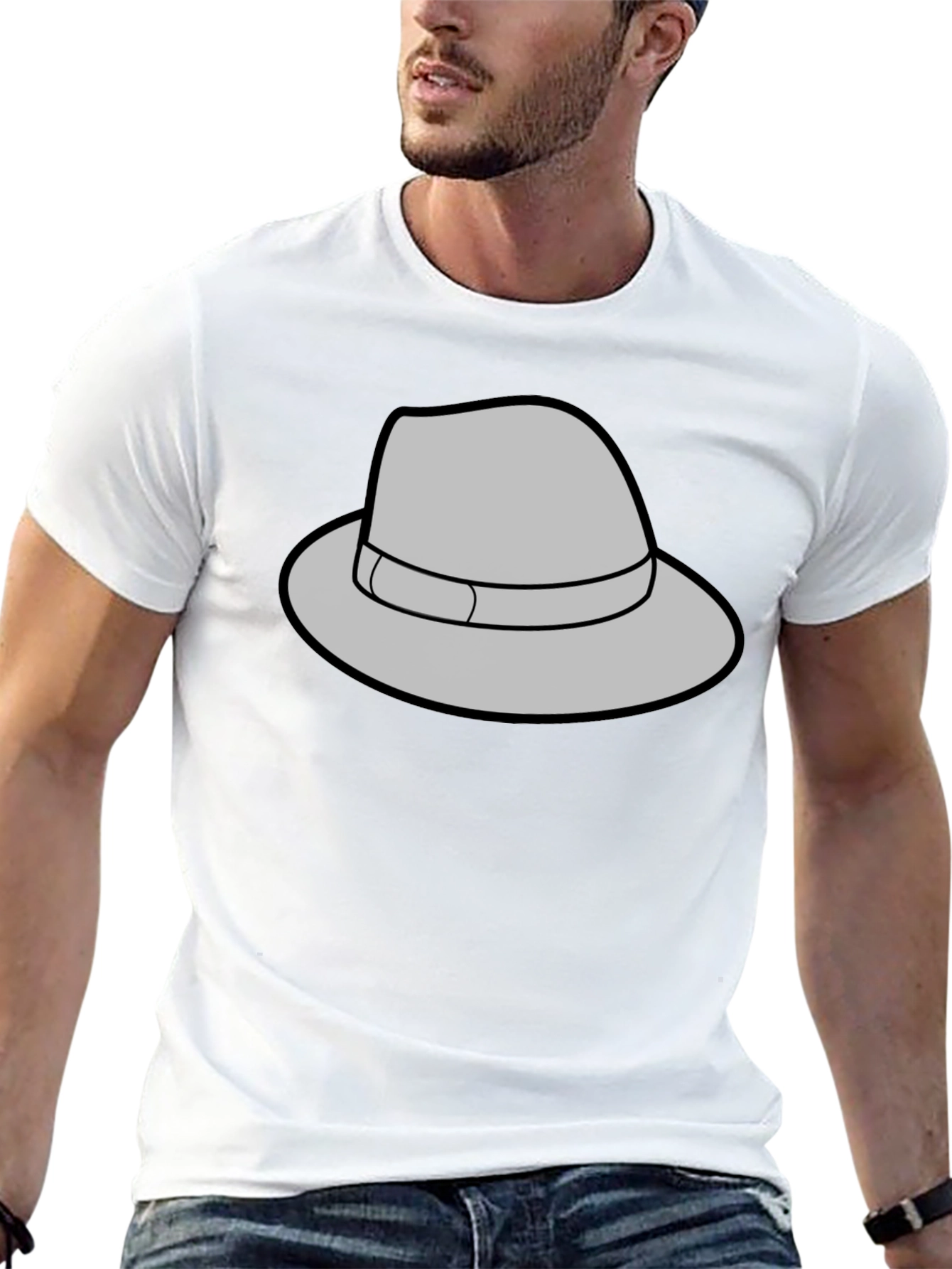 Gray Fedora Graphic Black T-Shirt