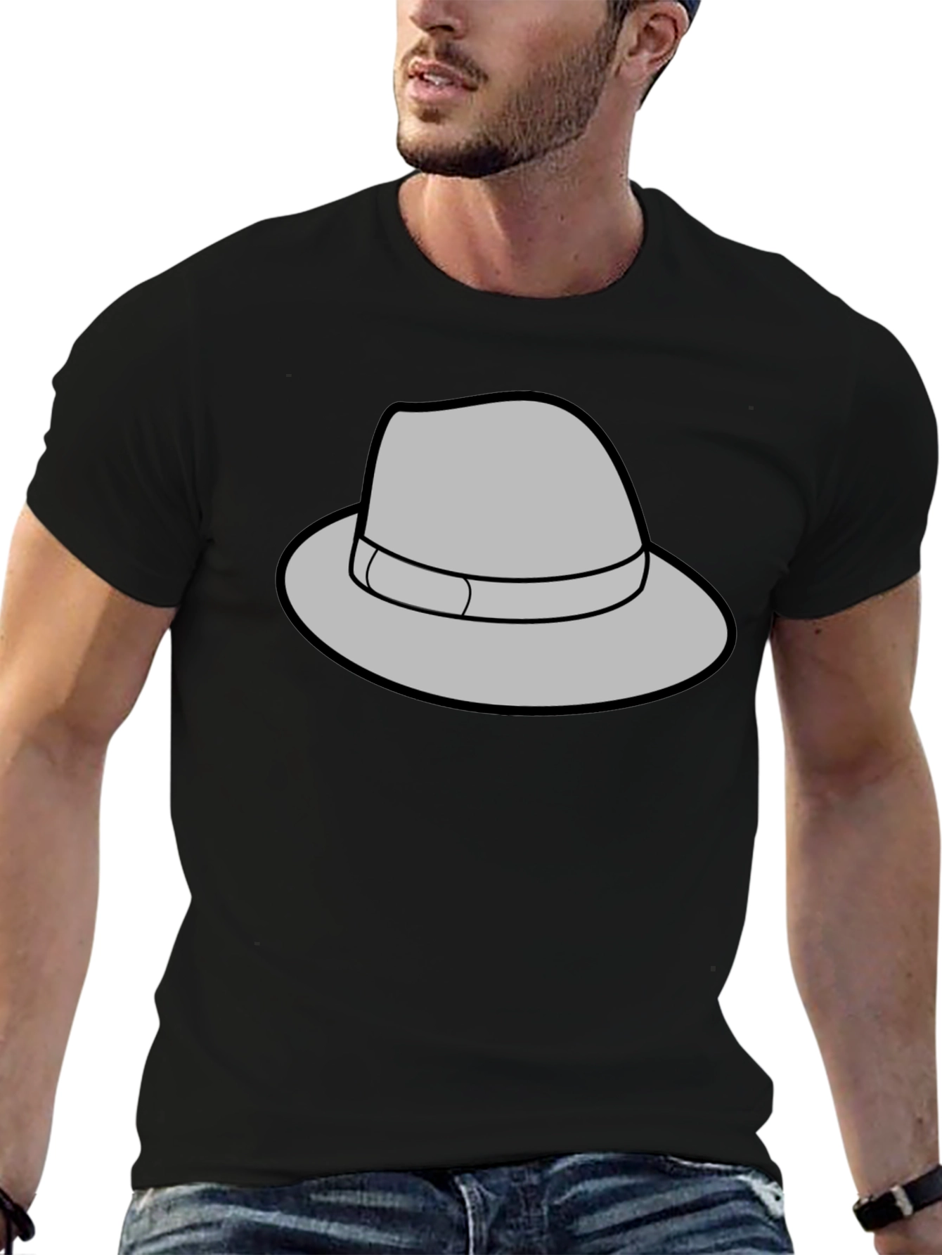 Gray Fedora Graphic Black T-Shirt