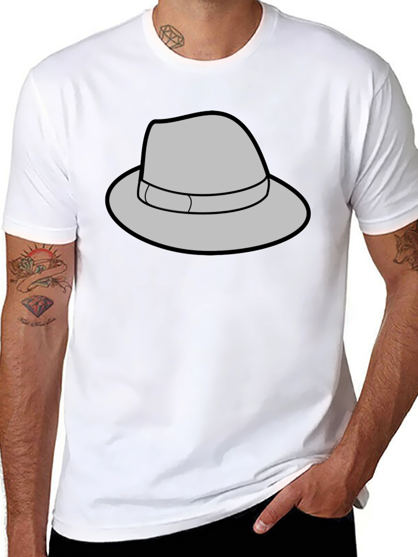 Gray Fedora Graphic Black T-Shirt