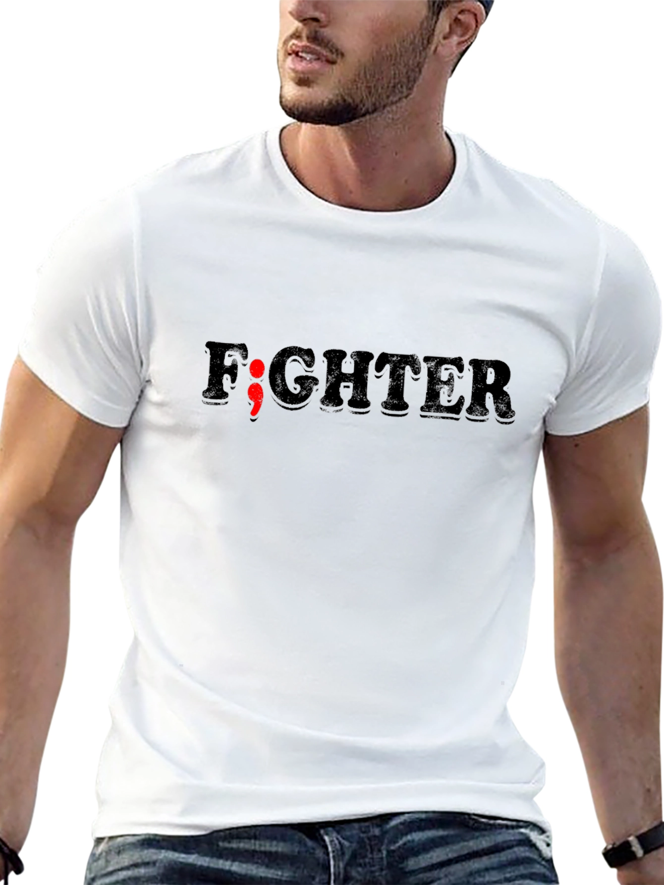 Fighter Semicolon Graphic Tee - Mental Health Awareness T-Shirt