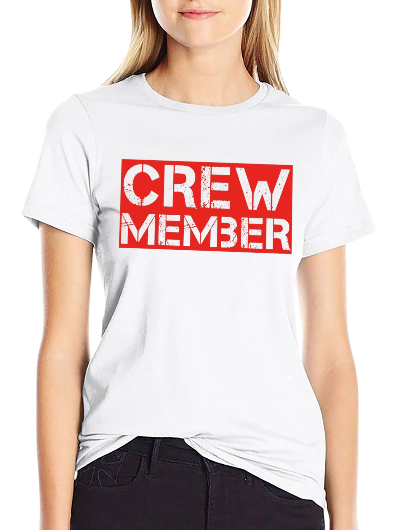Crew Member Black T-Shirt - Bold Red Design