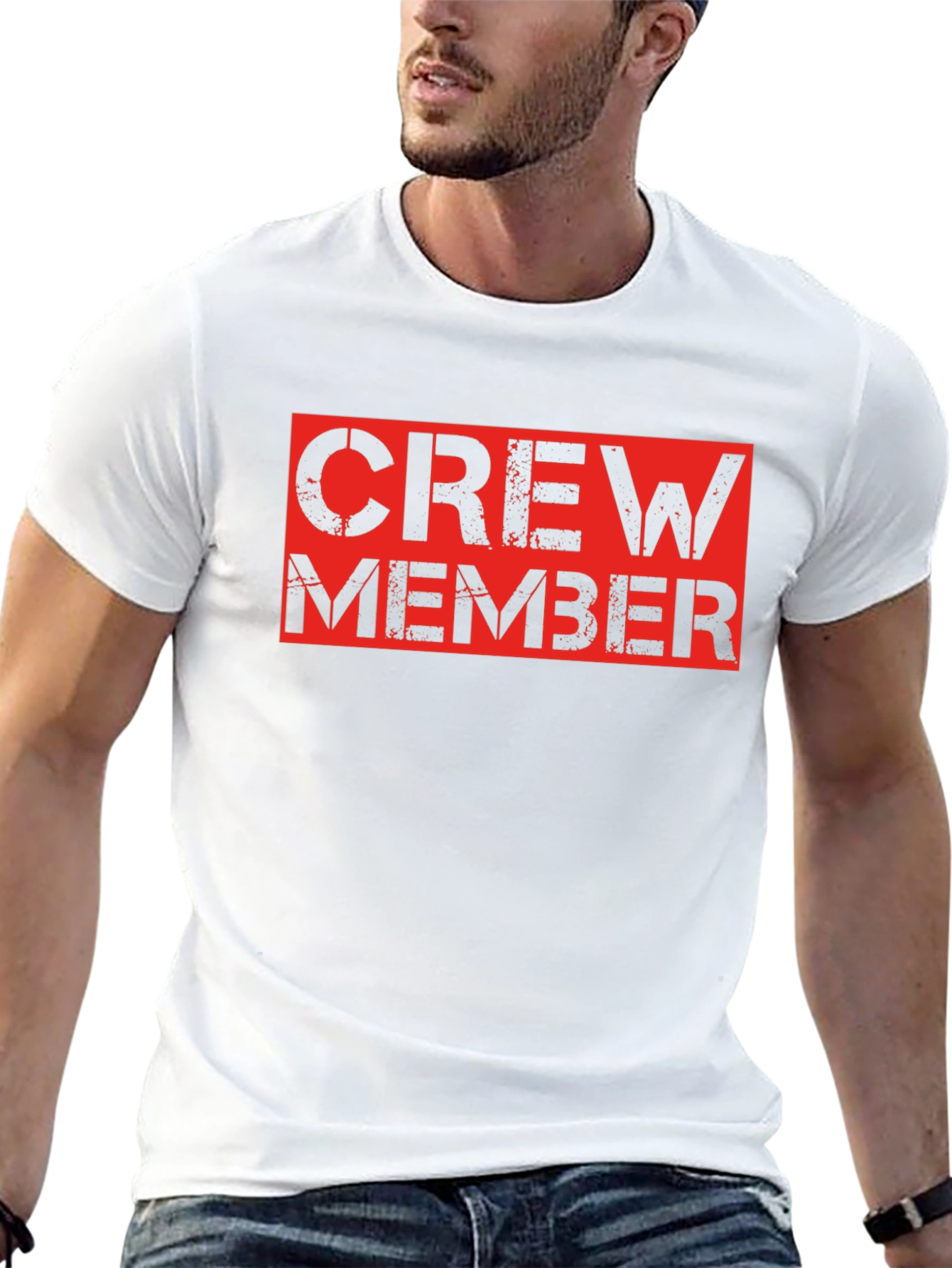 Crew Member Black T-Shirt - Bold Red Design