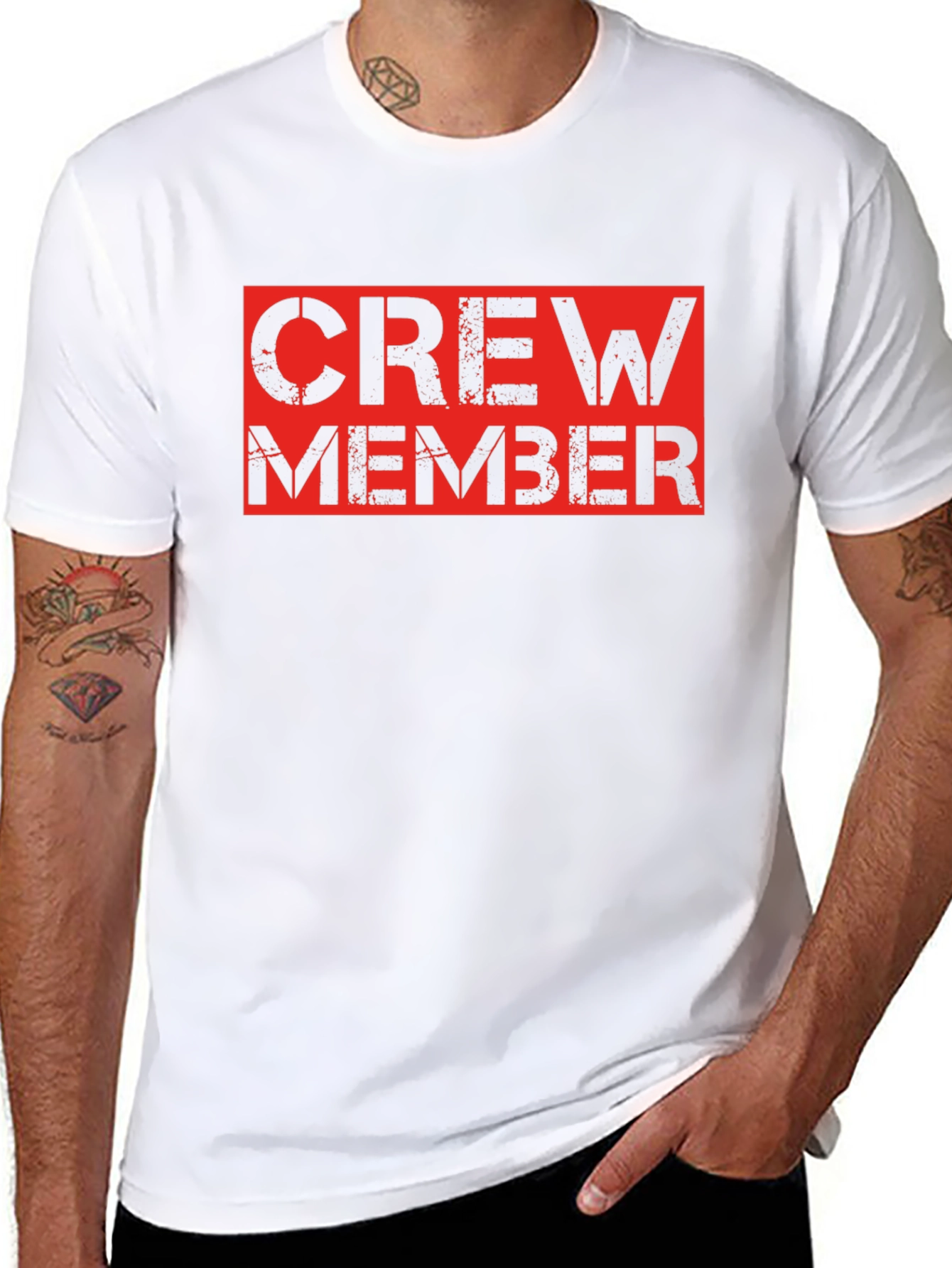 Crew Member Black T-Shirt - Bold Red Design