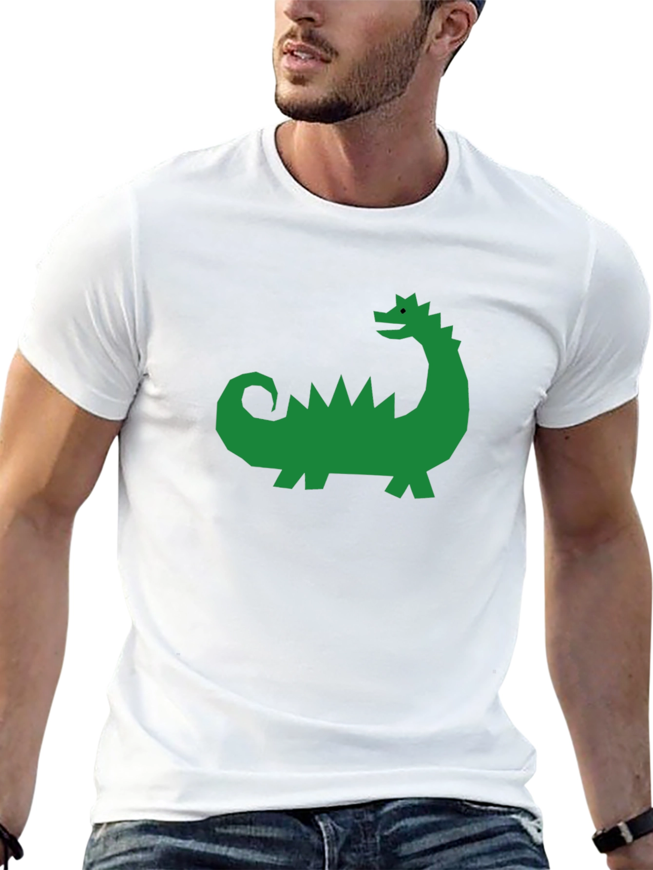 Geometric Green Dinosaur Graphic Tee