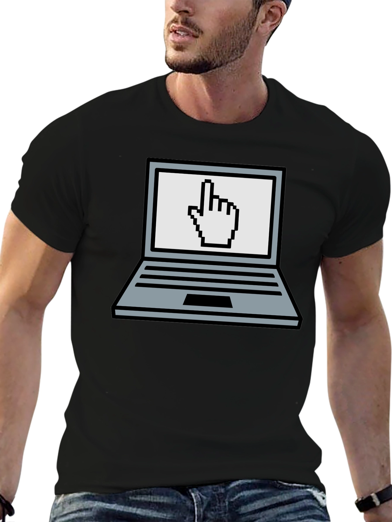 Pixel Laptop Hand Pointer Graphic T-Shirt