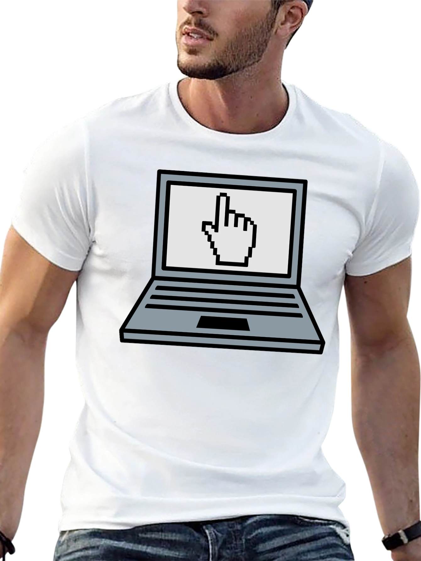 Pixel Laptop Hand Pointer Graphic T-Shirt