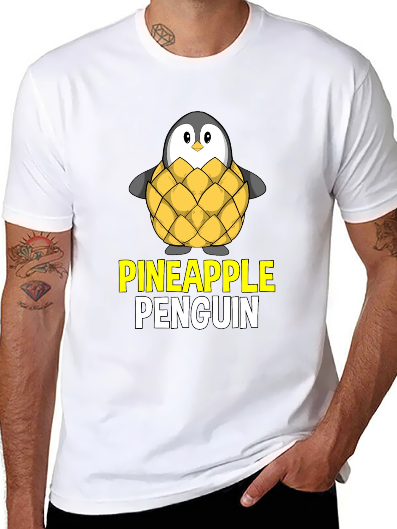 Pineapple Penguin Graphic T-Shirt - Unique Design