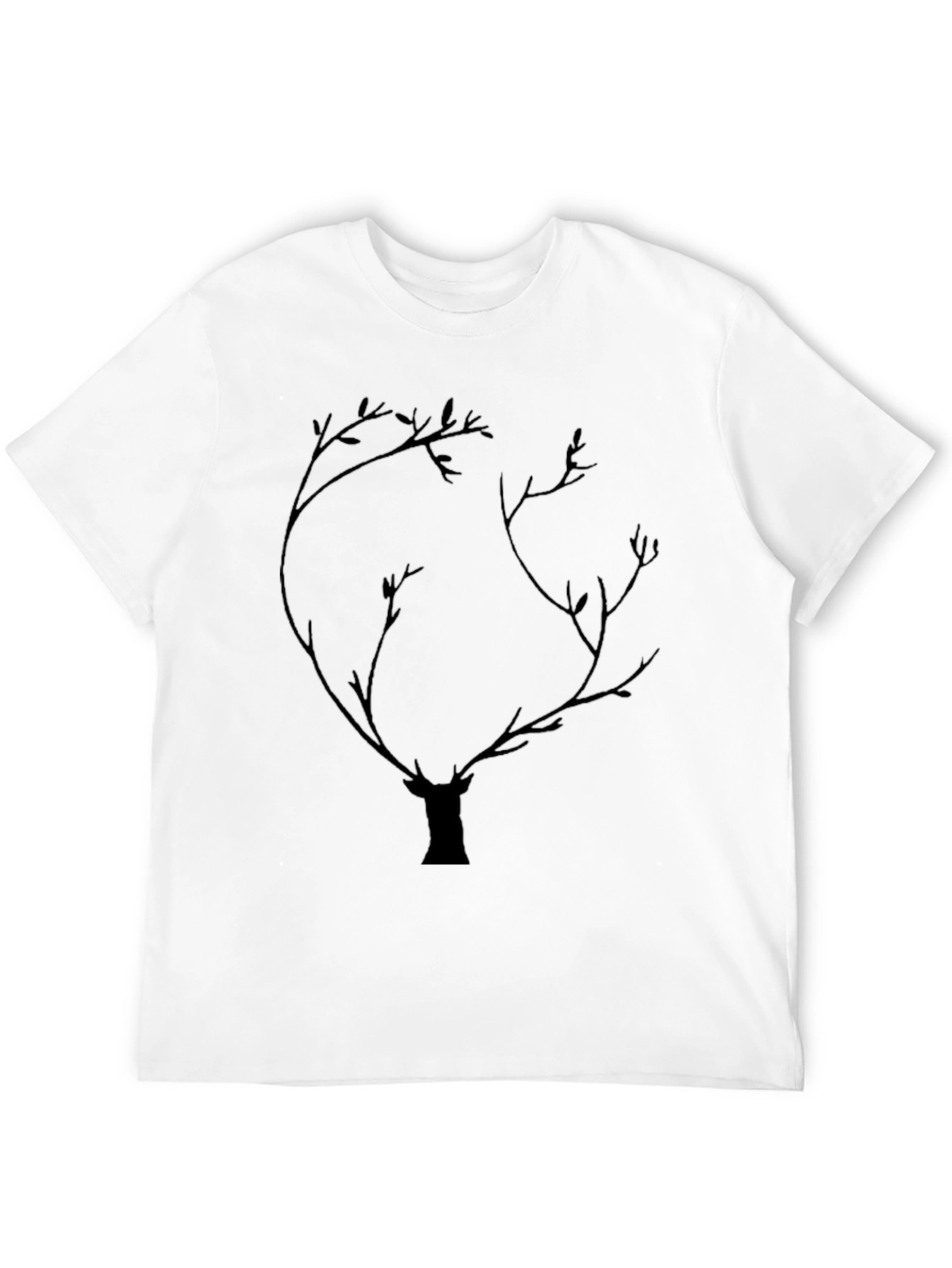 Deer Antler Tree Graphic Tee - Black Cotton Blend