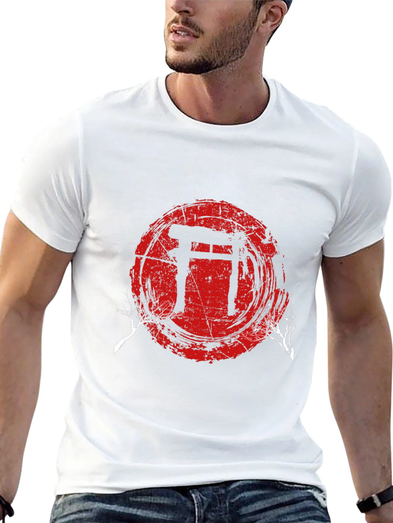Mens Black T-Shirt with Japanese Gate Graphic