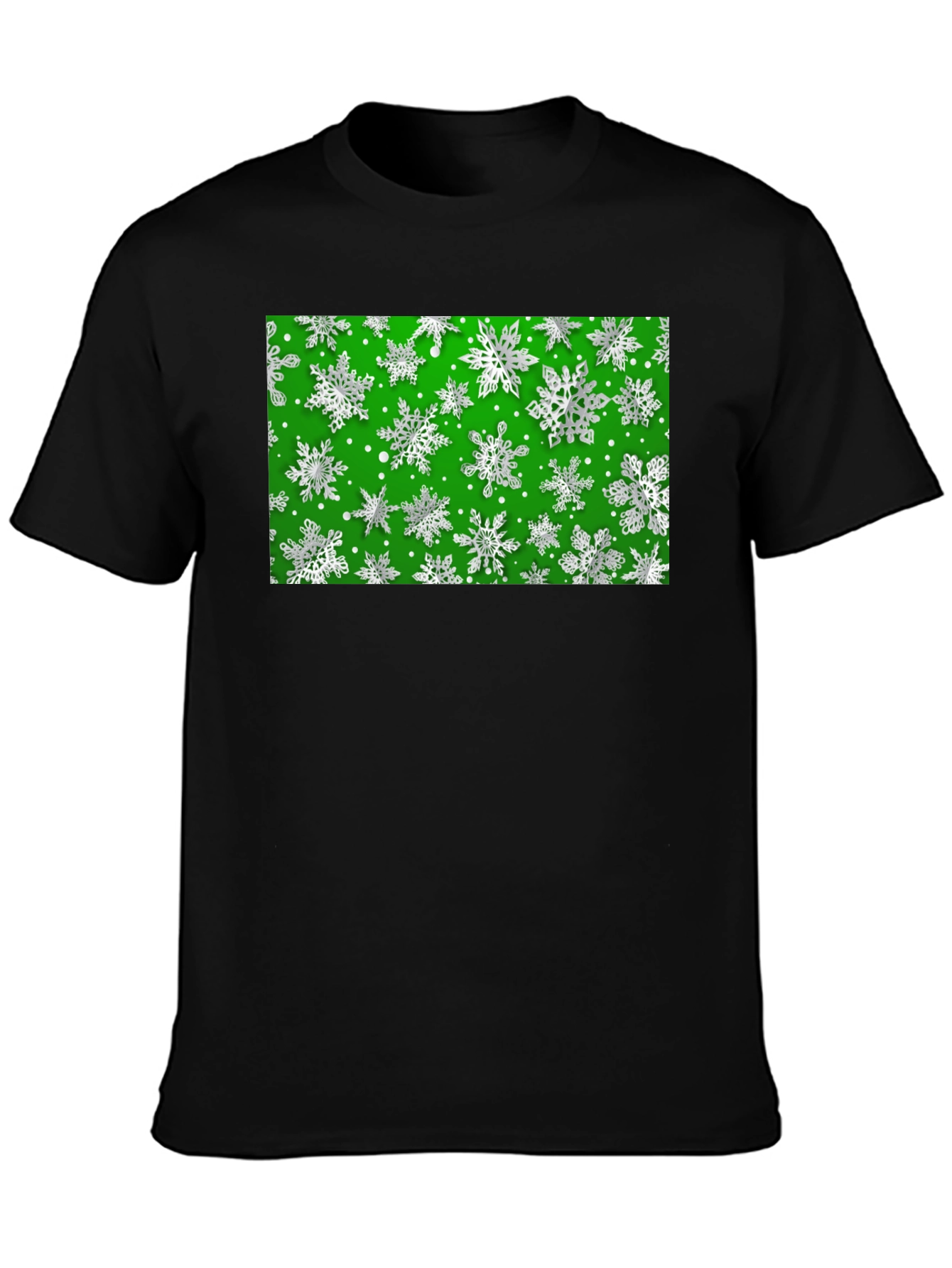 Festive Snowflake Pattern Black T-Shirt