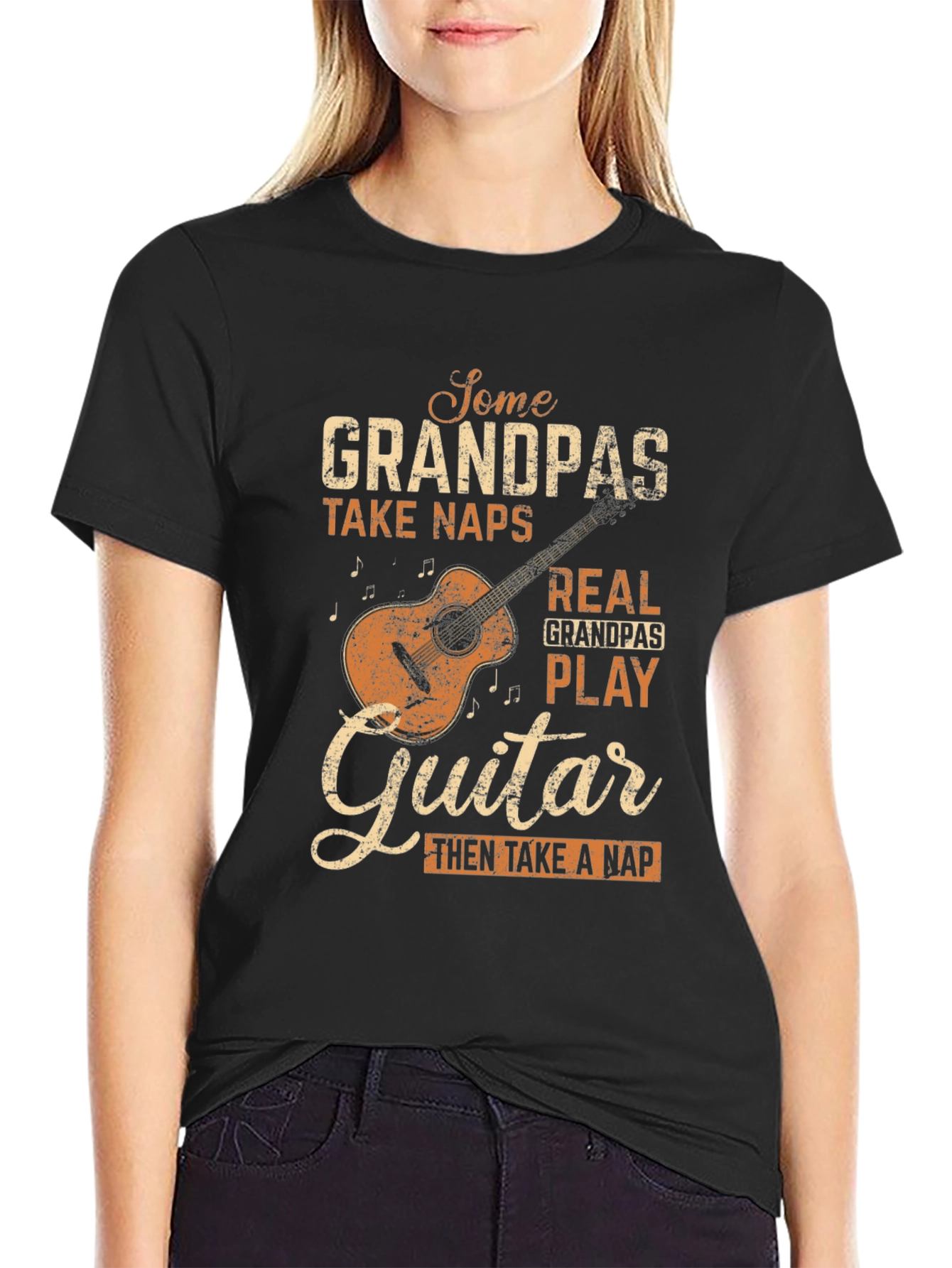 Grandpa Guitar Player Graphic T-Shirt