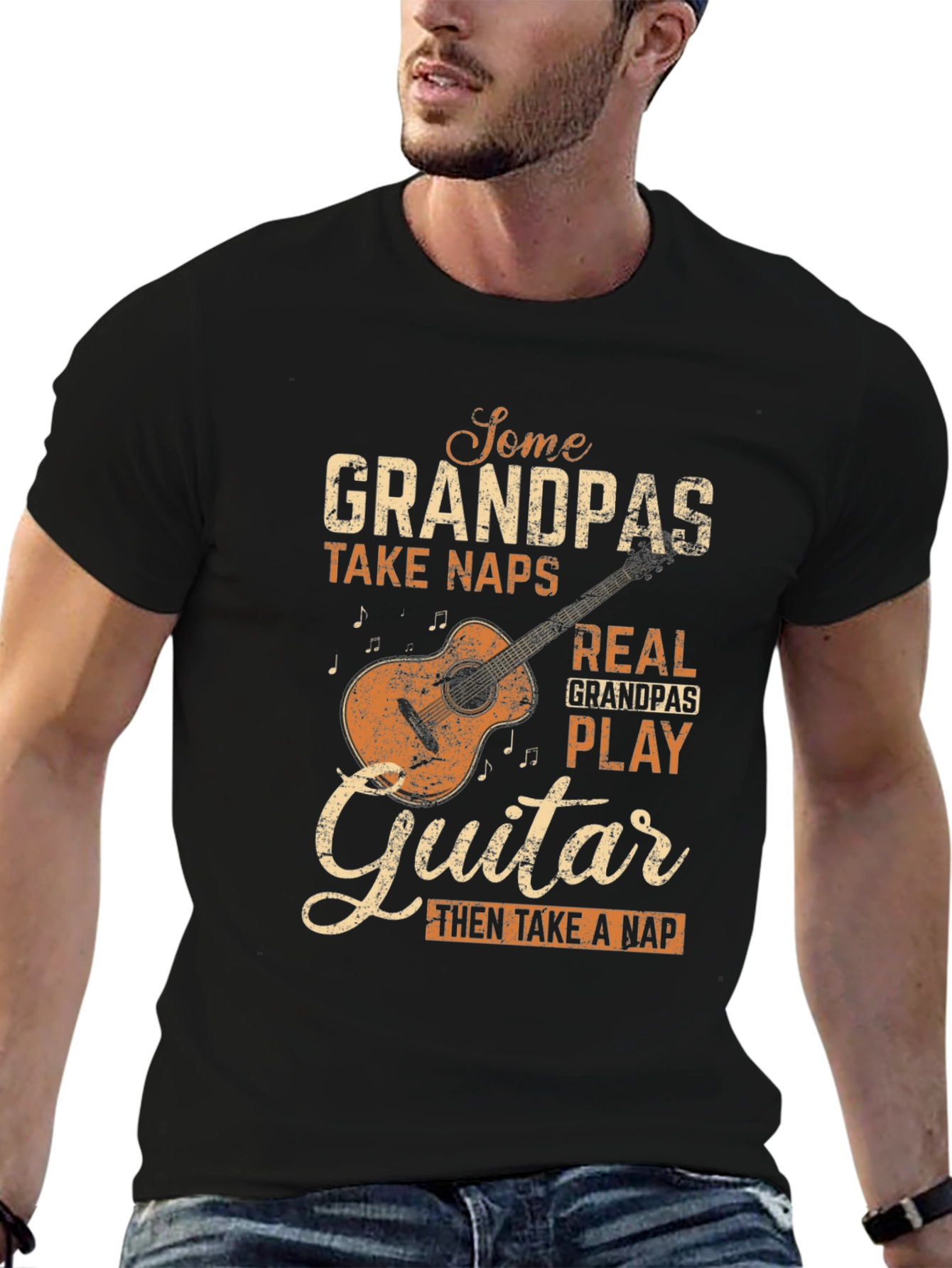 Grandpa Guitar Player Graphic T-Shirt