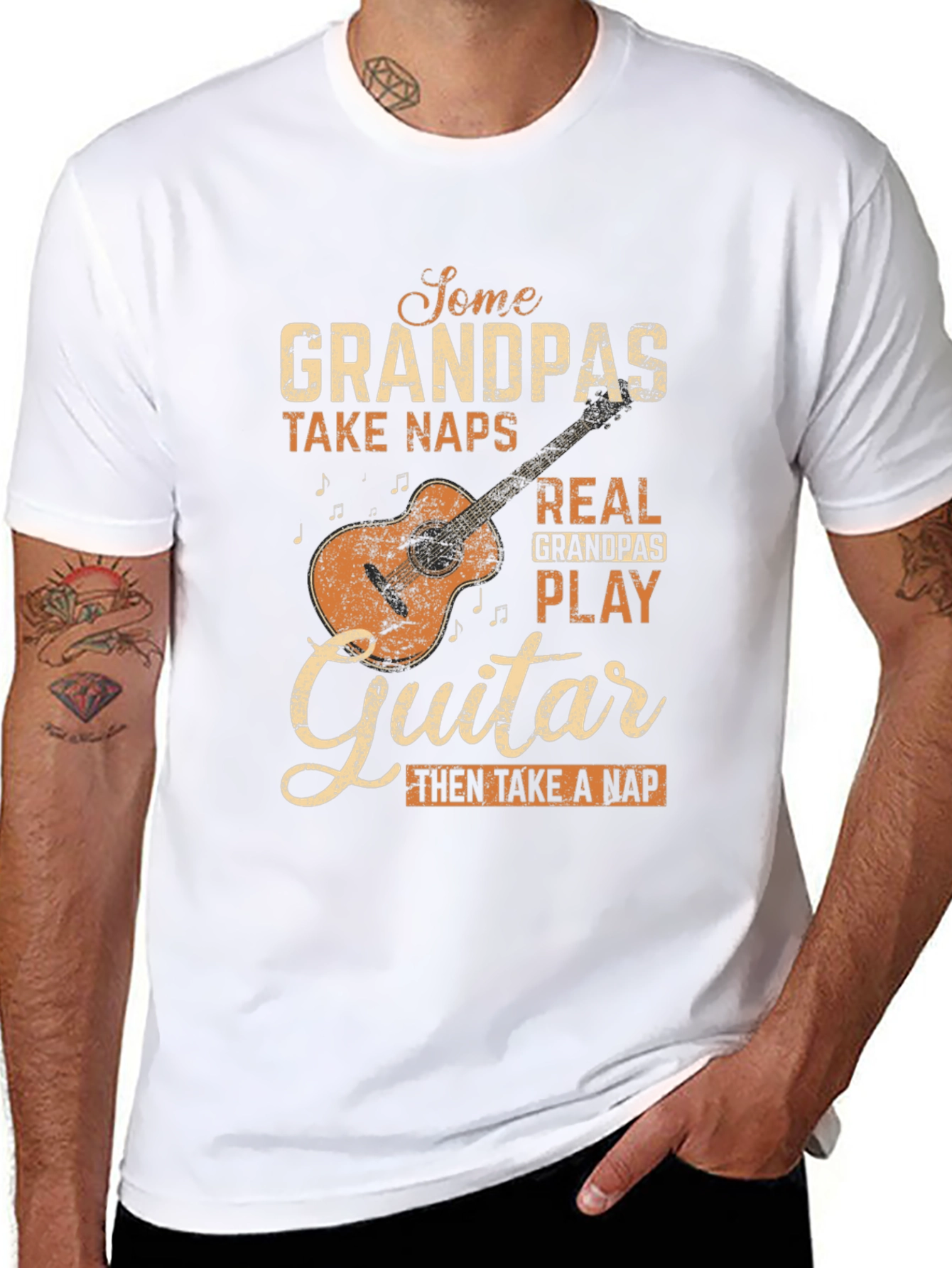 Grandpa Guitar Player Graphic T-Shirt