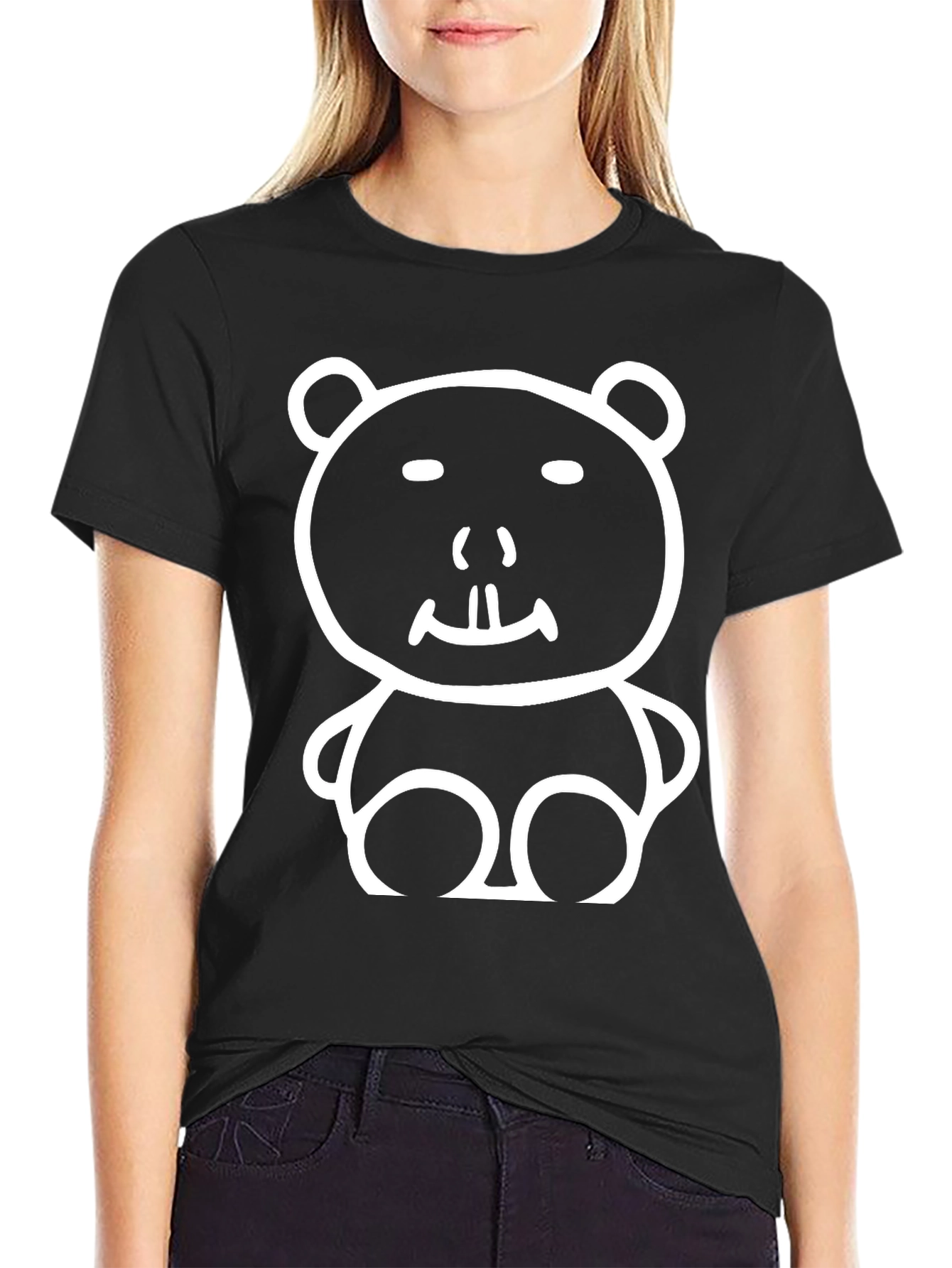 Funny Cartoon Bear Black T-Shirt
