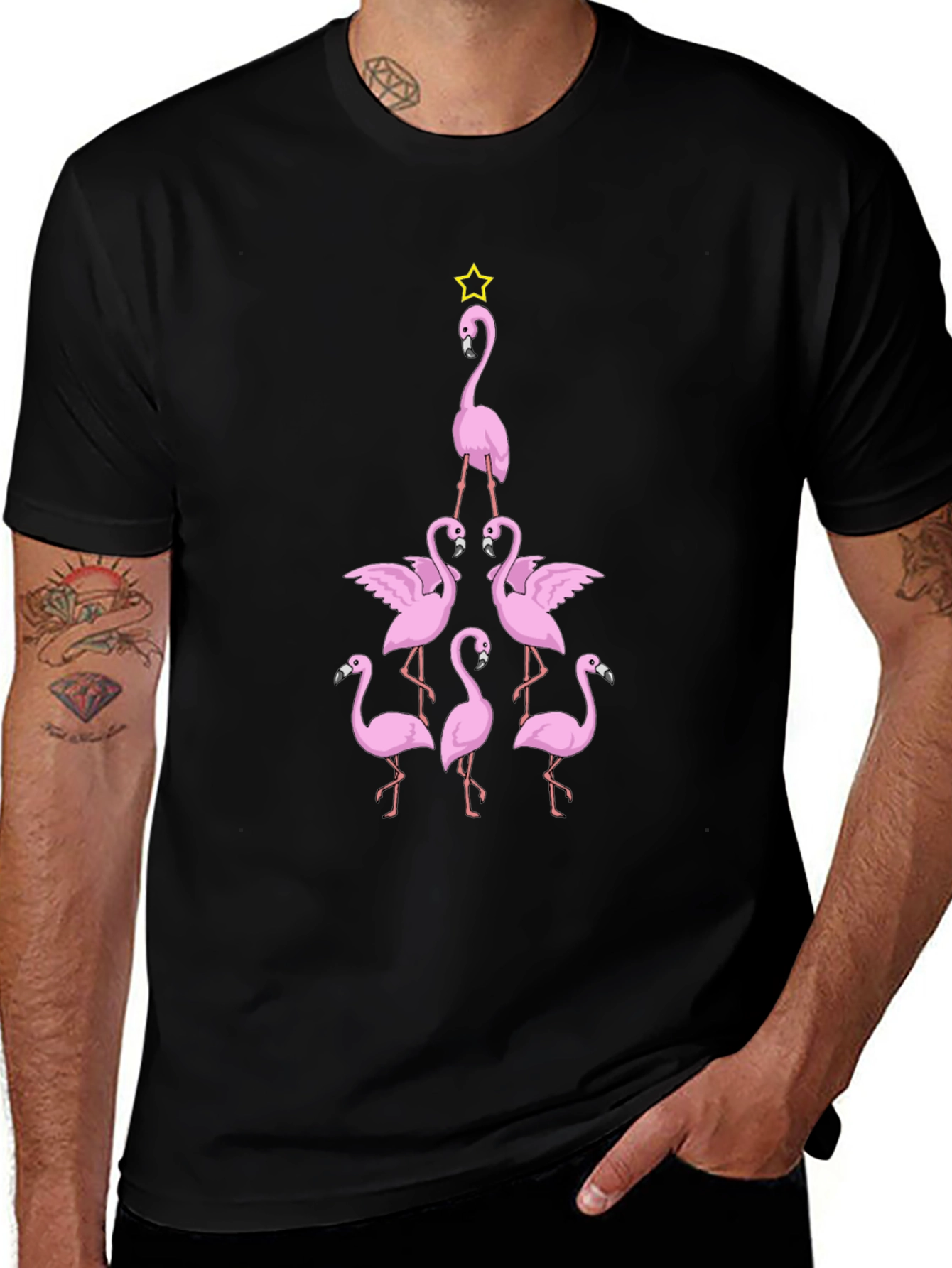 Flamingo Christmas Tree Graphic T-Shirt