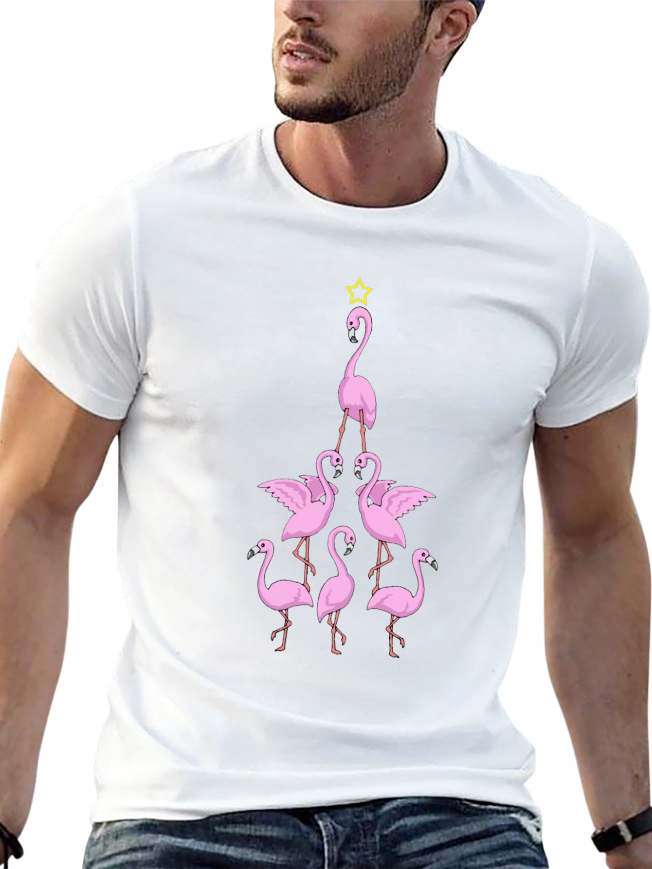 Flamingo Christmas Tree Graphic T-Shirt
