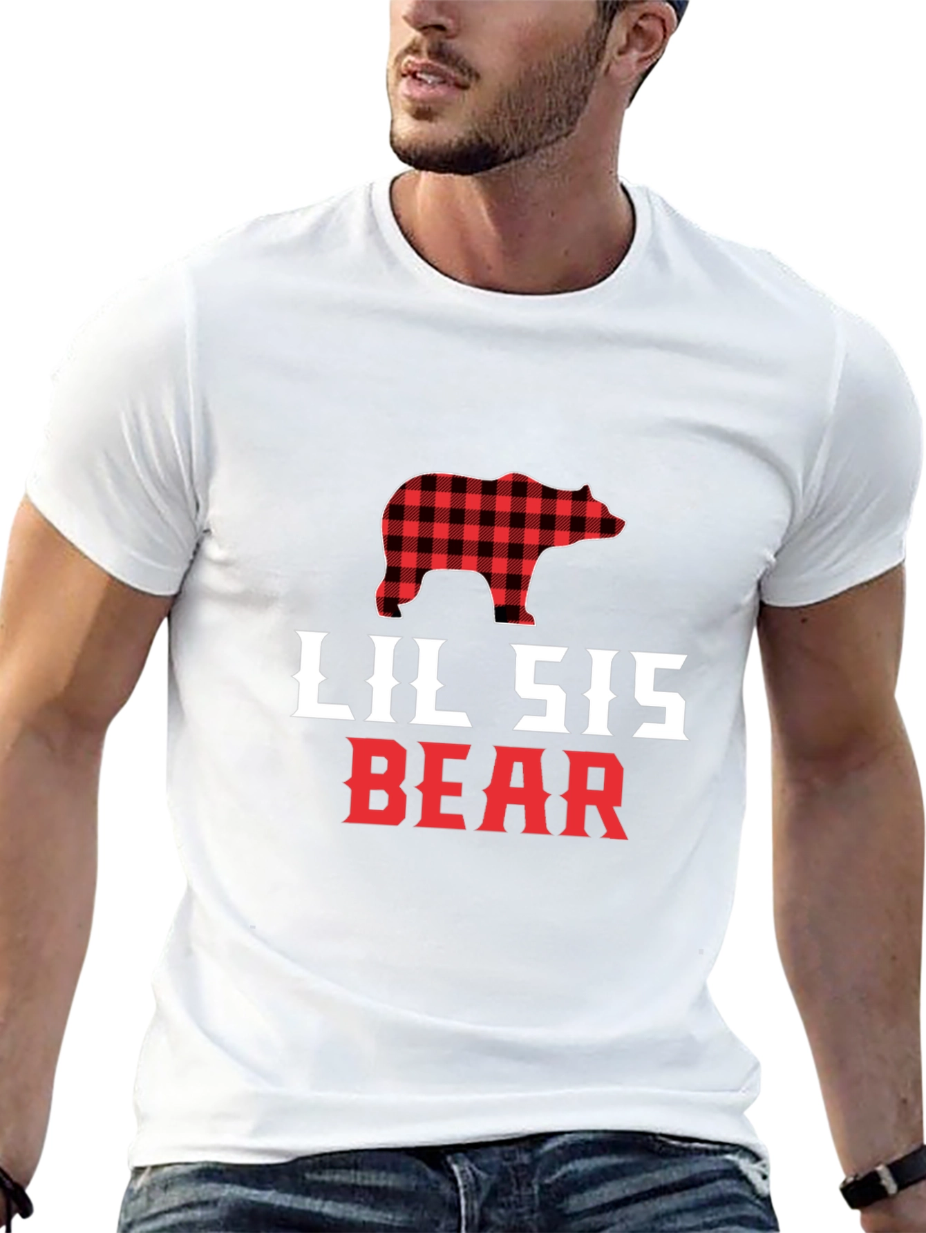 Lil Sis Bear Buffalo Plaid T-Shirt