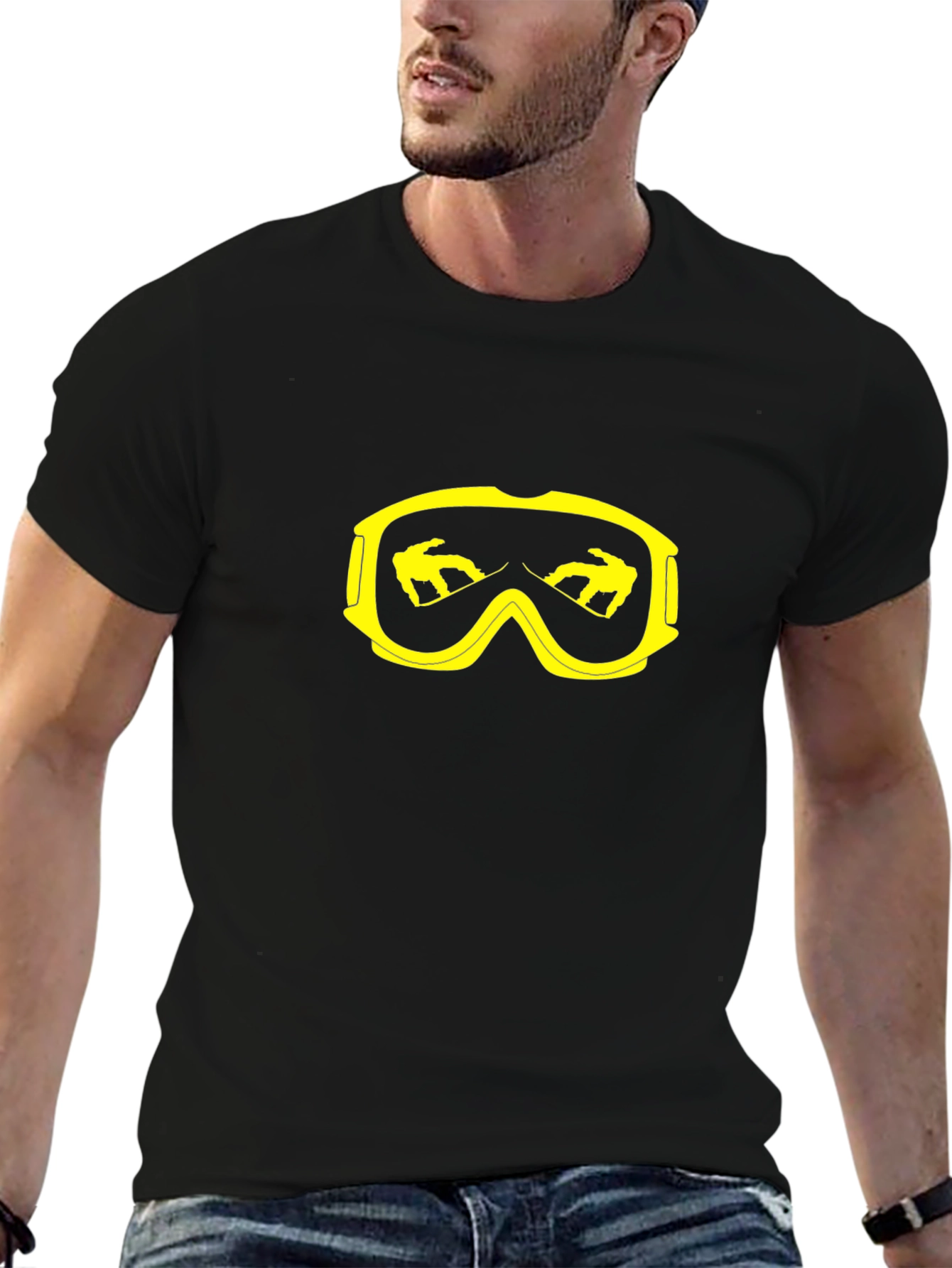 Cool Black T-Shirt with Yellow Goggle Graphic