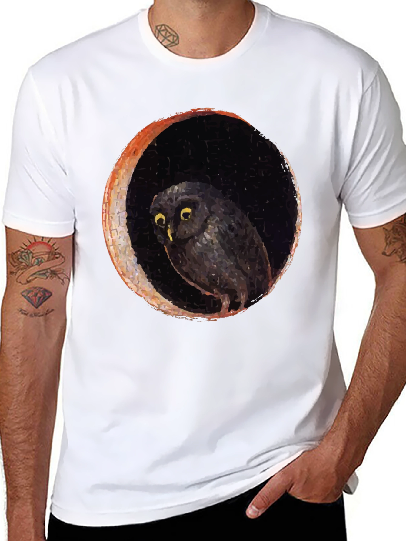 Owl and Moon Graphic Black T-Shirt