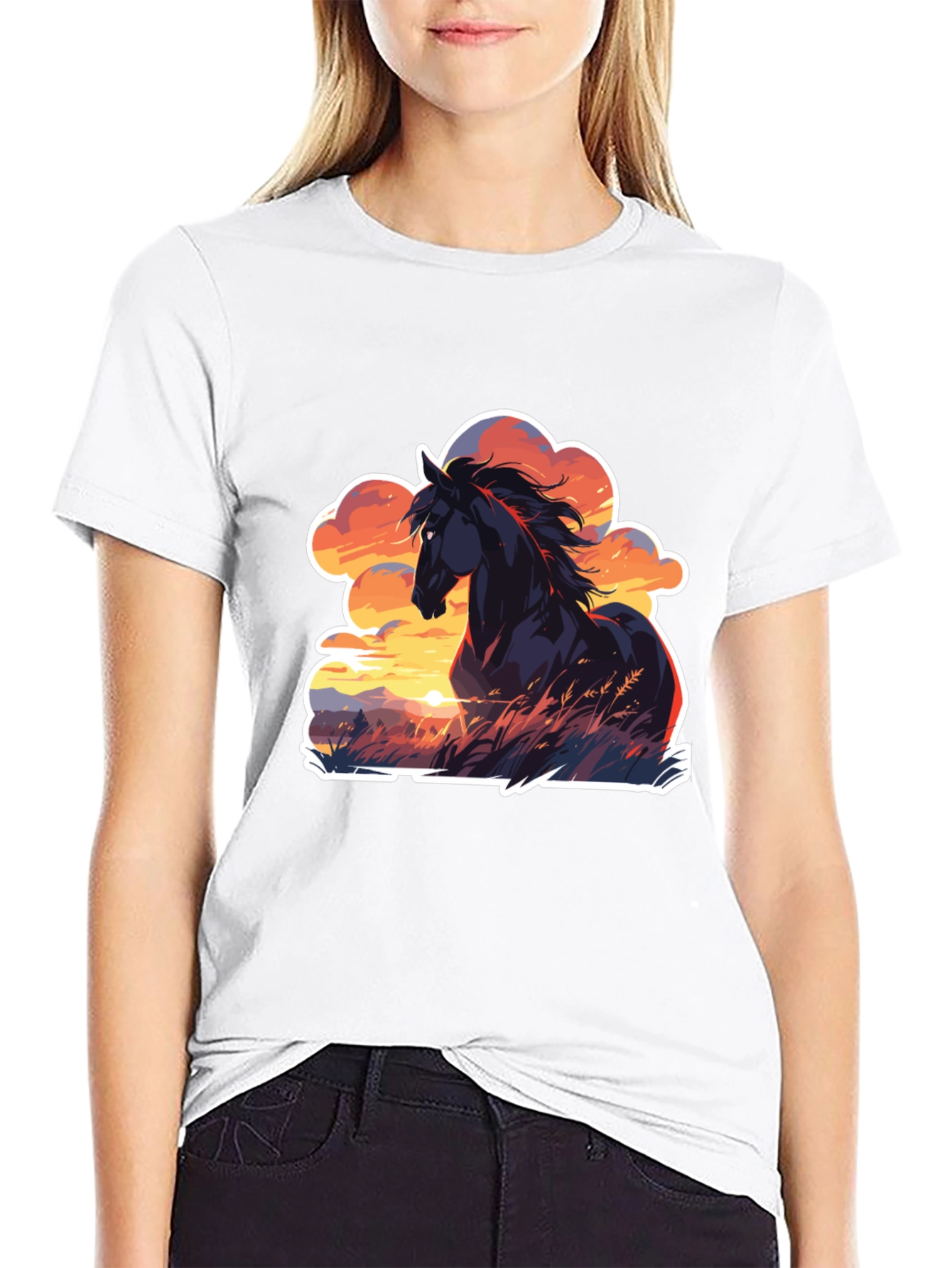 Horse Sunset T-Shirt: Black Graphic Tee
