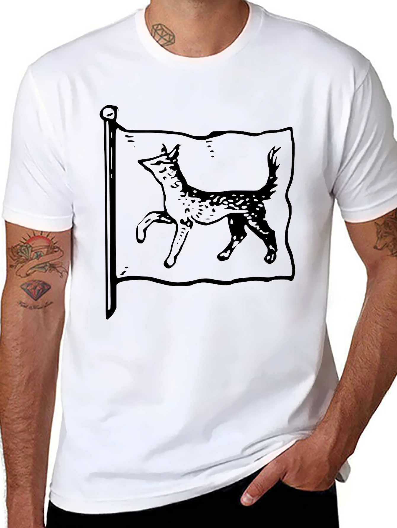 Mens Black T-Shirt with Dog Flag Graphic