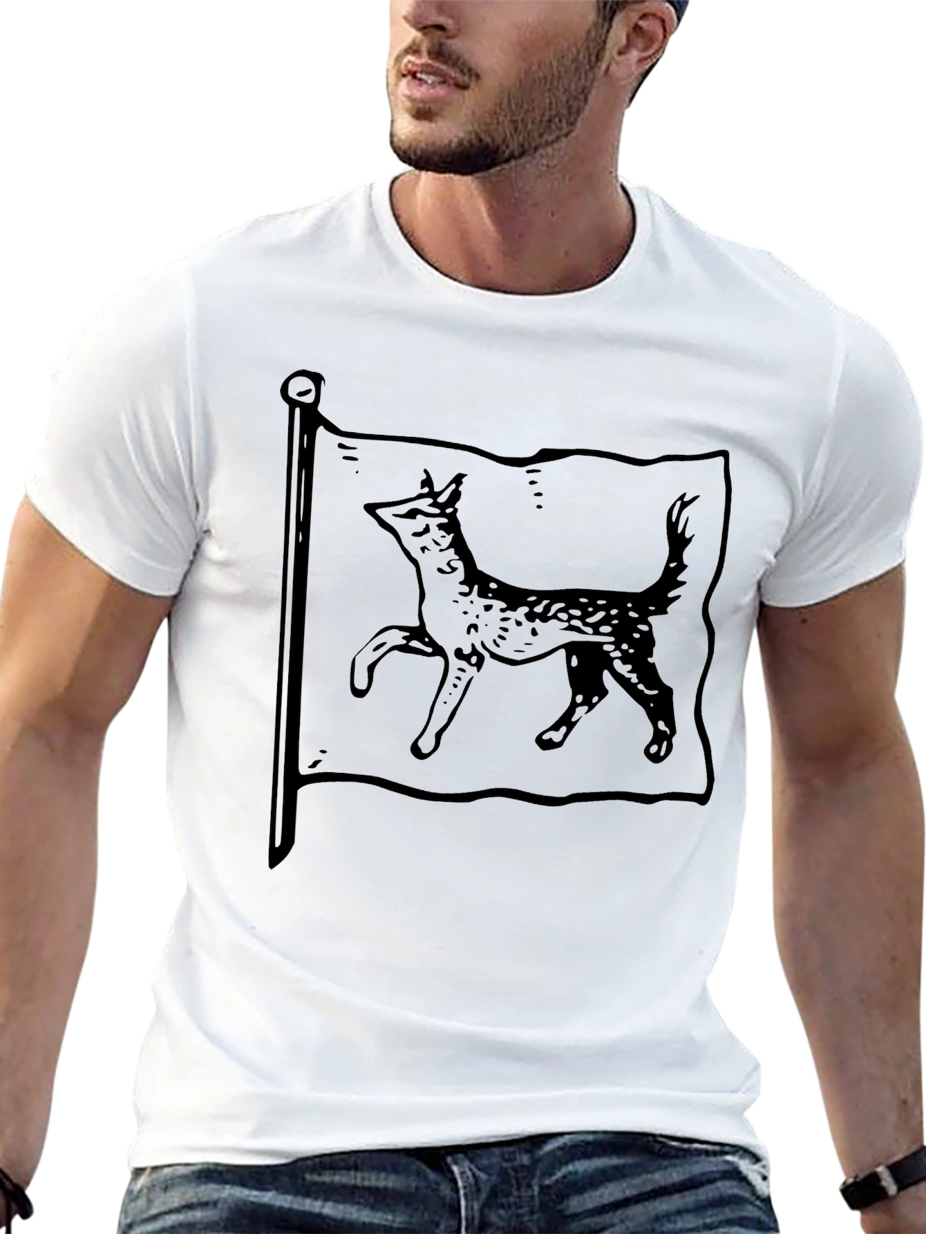 Mens Black T-Shirt with Dog Flag Graphic
