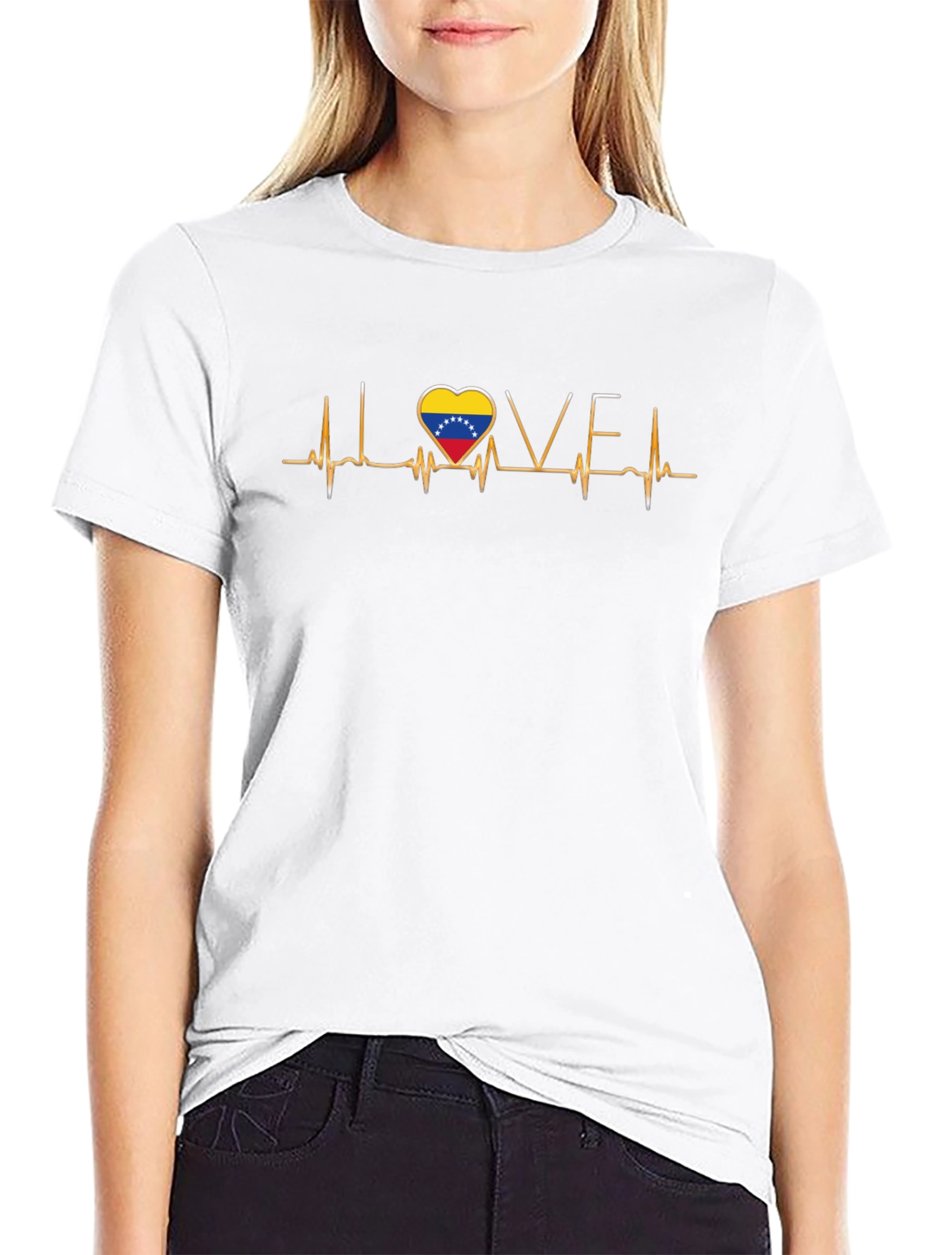 Love Venezuela Heartbeat Graphic Black T-Shirt