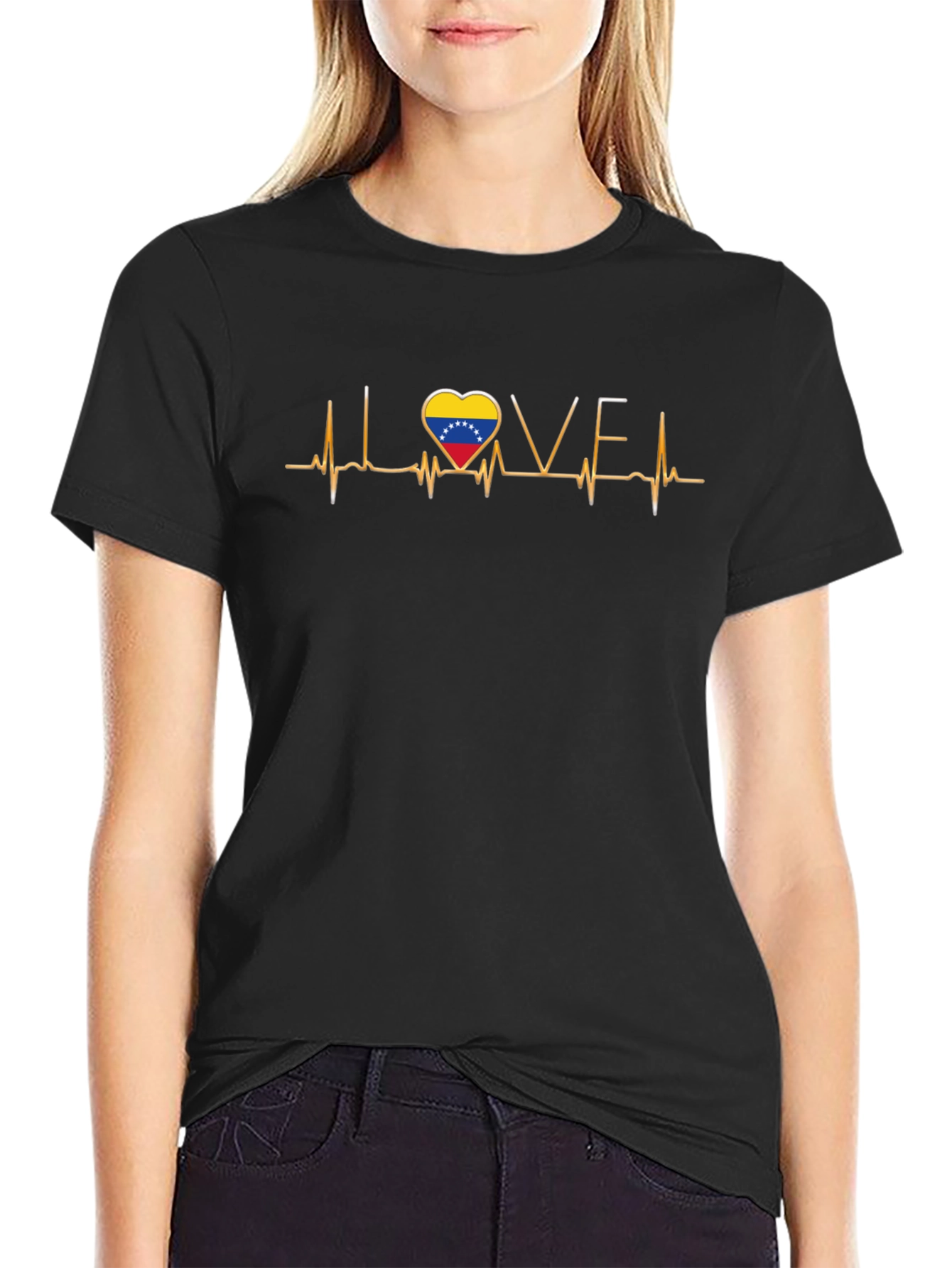 Love Venezuela Heartbeat Graphic Black T-Shirt