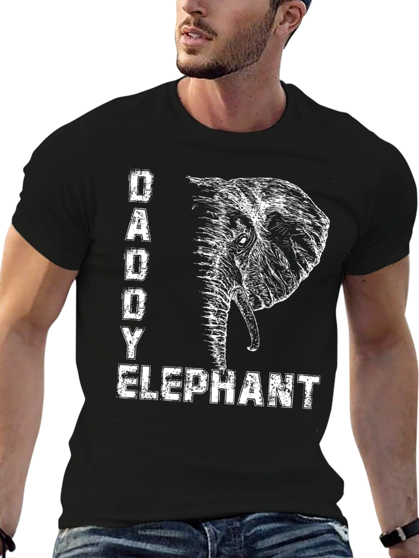Daddy Elephant Graphic Tee - Black Cotton T-Shirt